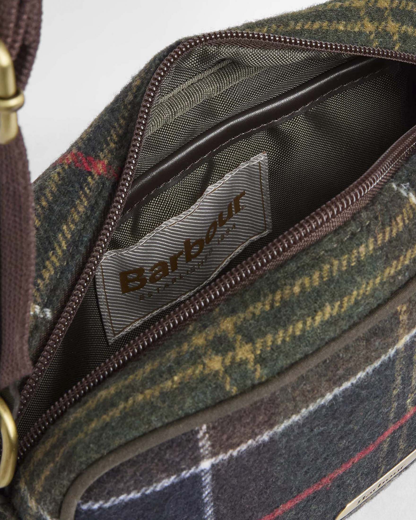 Mini borsa a tracolla Contine Barbour verde in rtartan blu con chiusura zip image