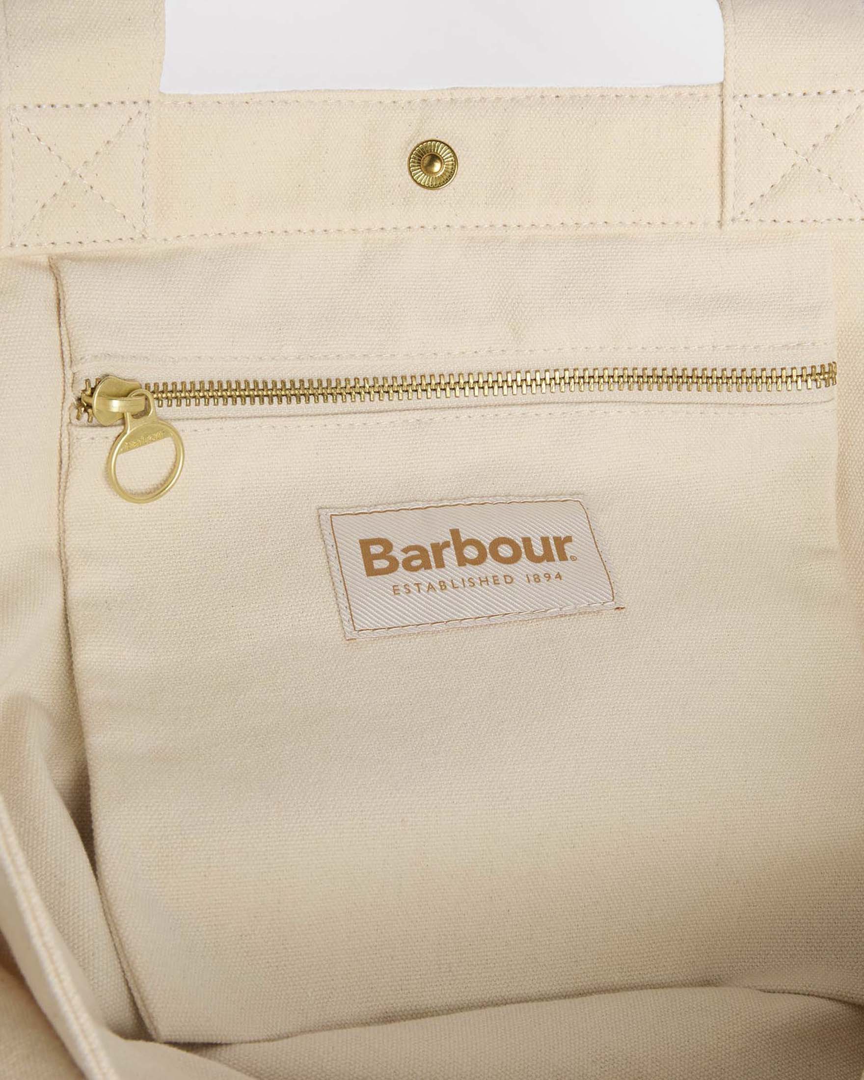 Borsa tote Heart Barbour écru in cotone con stampa cuore tartan e scritta logo image