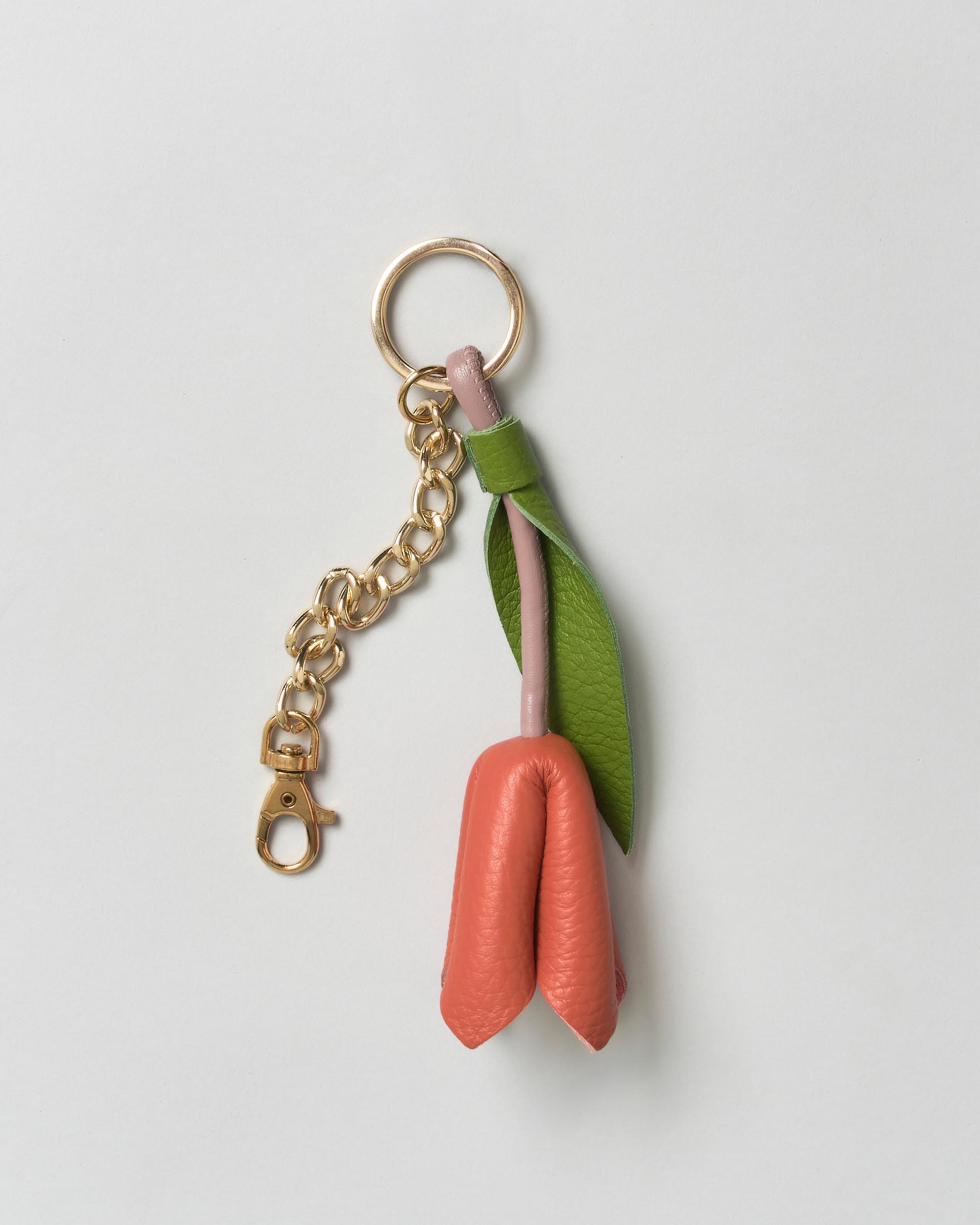 Portachiavi charm Visonà in vera pelle a forma di tulipano arancione con hardware dorato