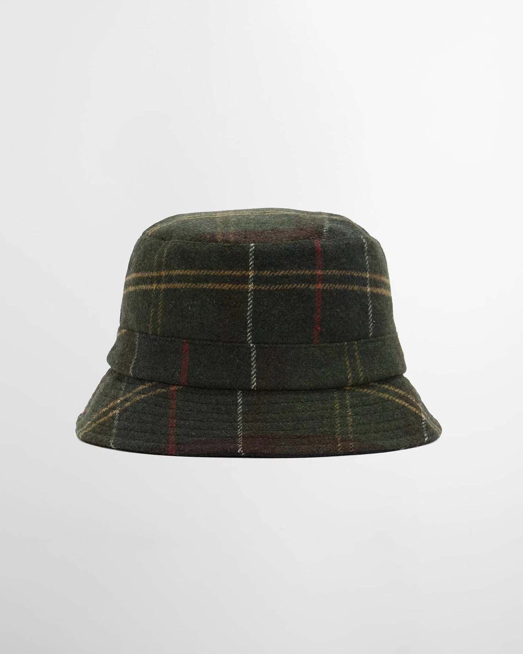 Cappello bucket Heidi Barbour verde e blu a fantasia tartan in misto lana