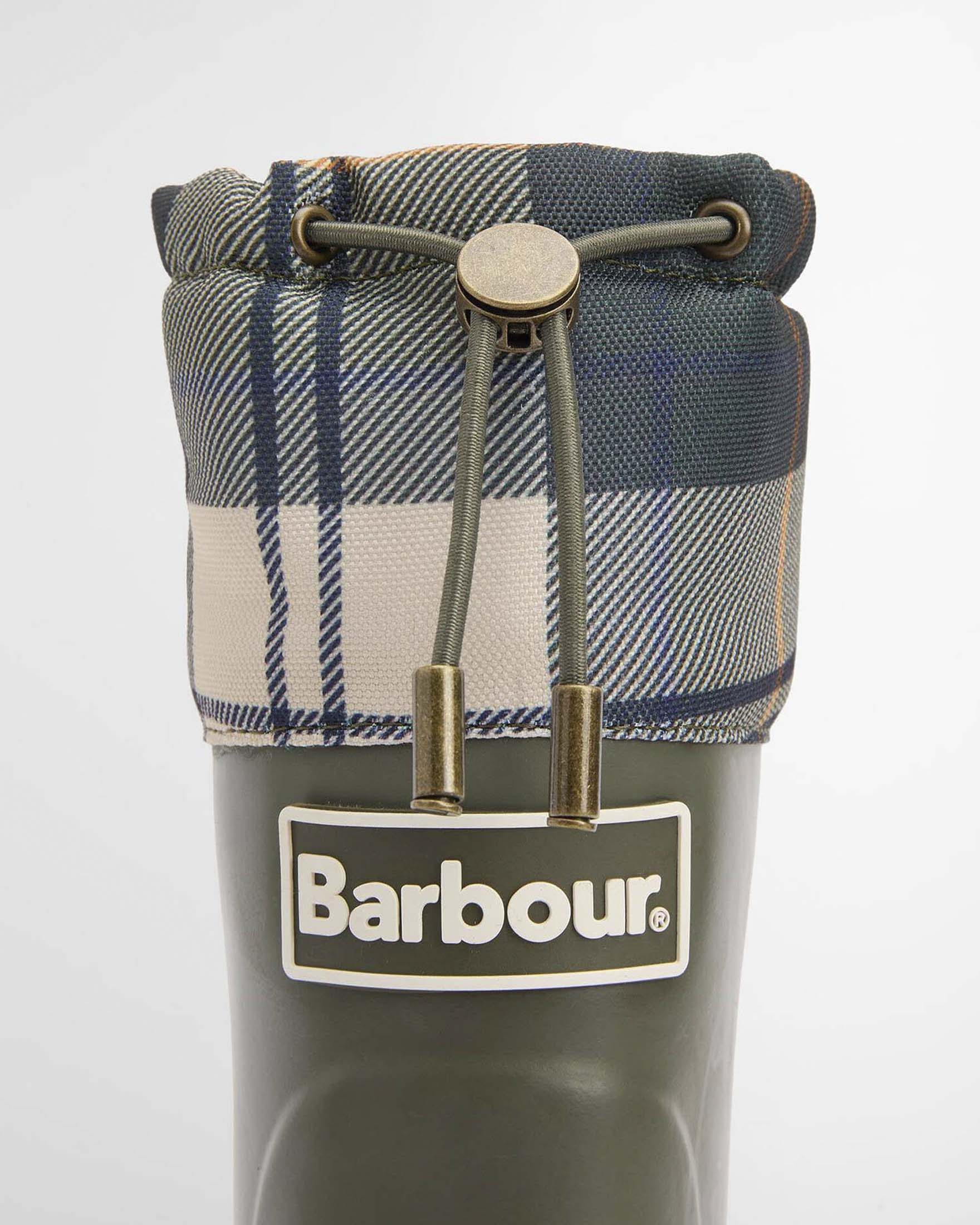 Stivali Wellington Mowbray Barbour verdi in gomma con risvolto in tessuto tartan e cinturino regolabile image
