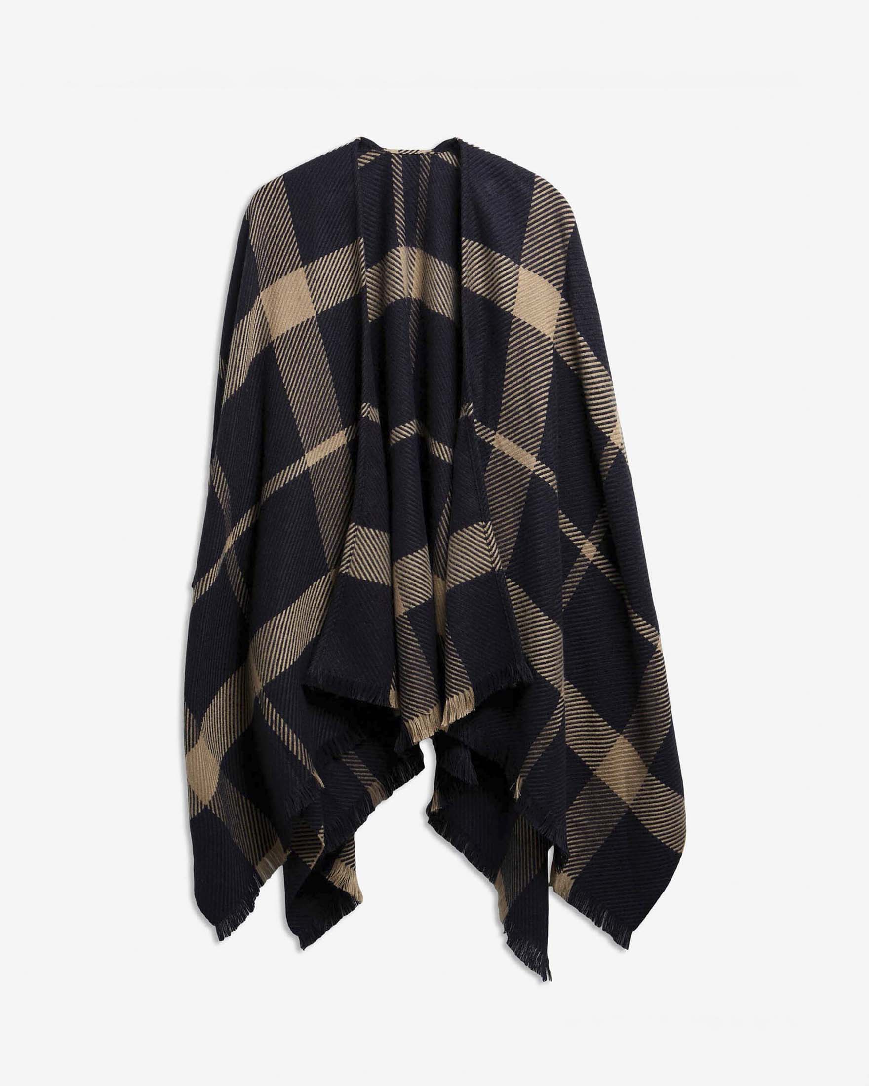 Scialle Isabelle Serape Barbour blu in tartan bicolore con frange