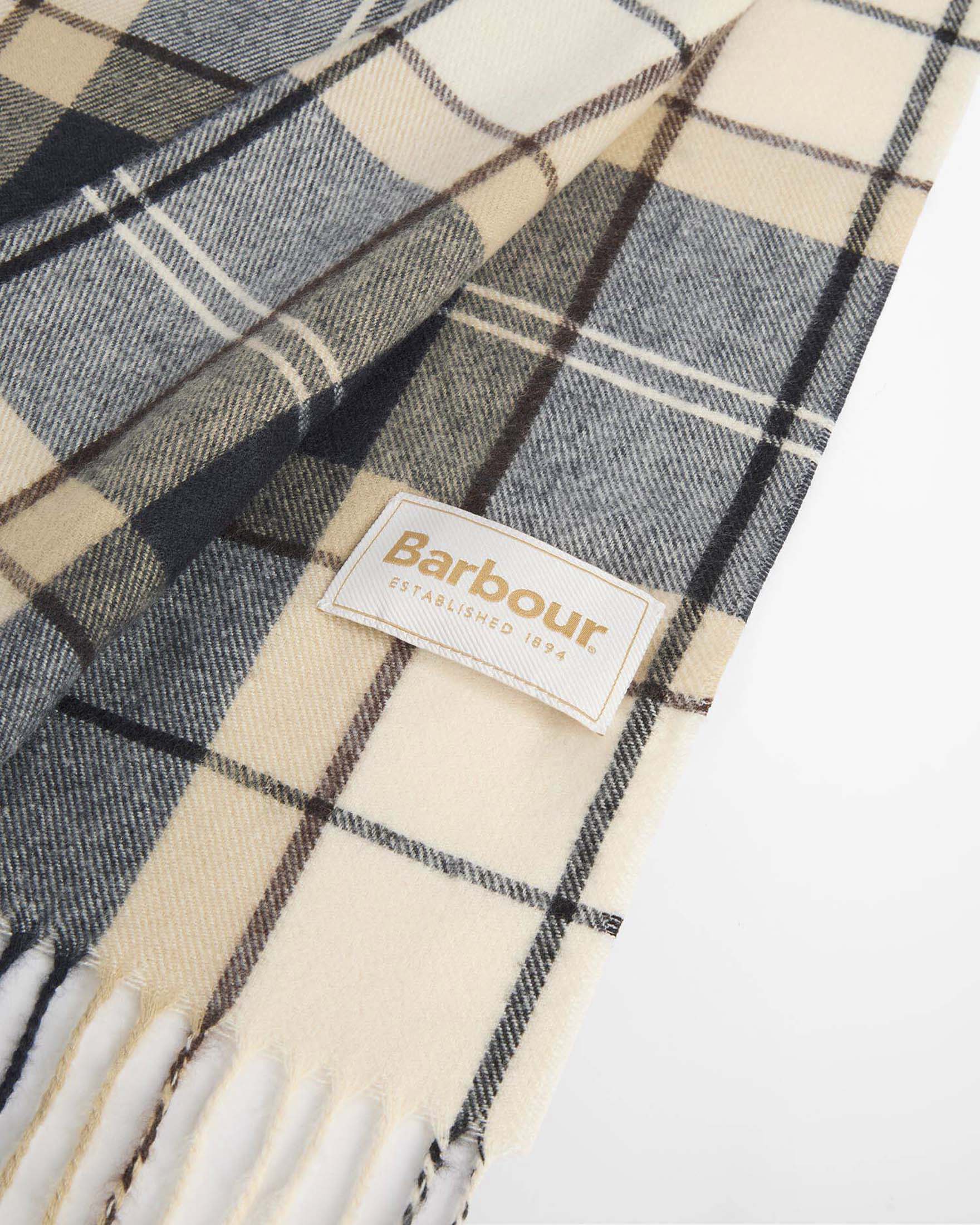 Mantella Stanway Barbour in morbido tessuto tartan blu e beige con frange image