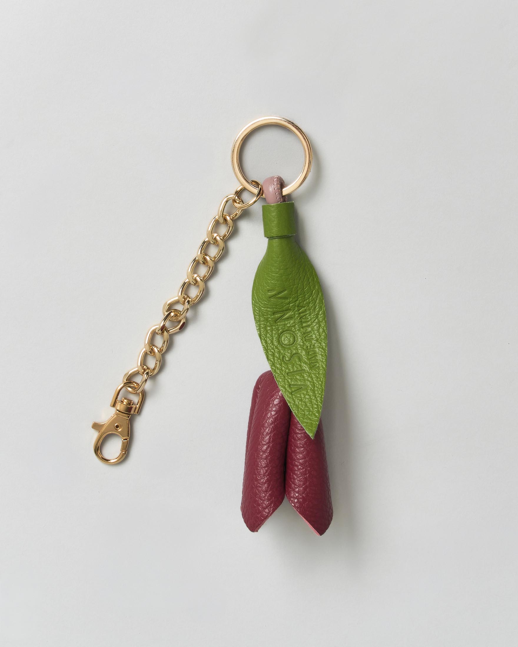 Portachiavi charm Visonà in vera pelle a forma di tulipano rosso con hardware dorato
