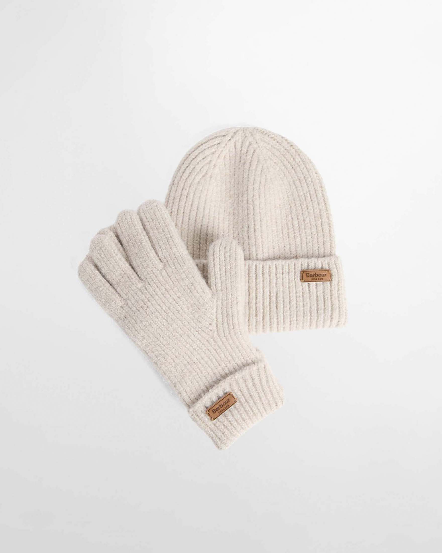 Set regalo con guanti e berretto Pendle Barbour beige con targhetta logo image