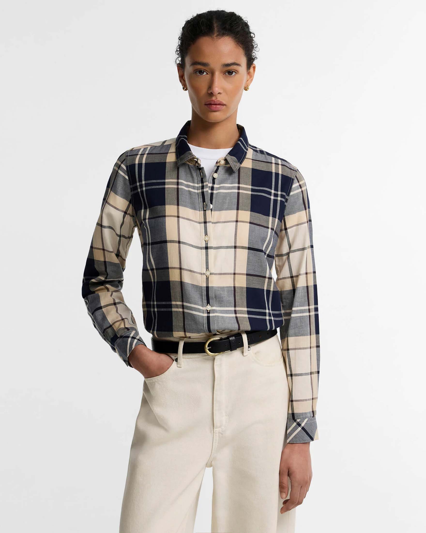 Camicia Bredon Barbour in cotone con motivo tartan blu e beige