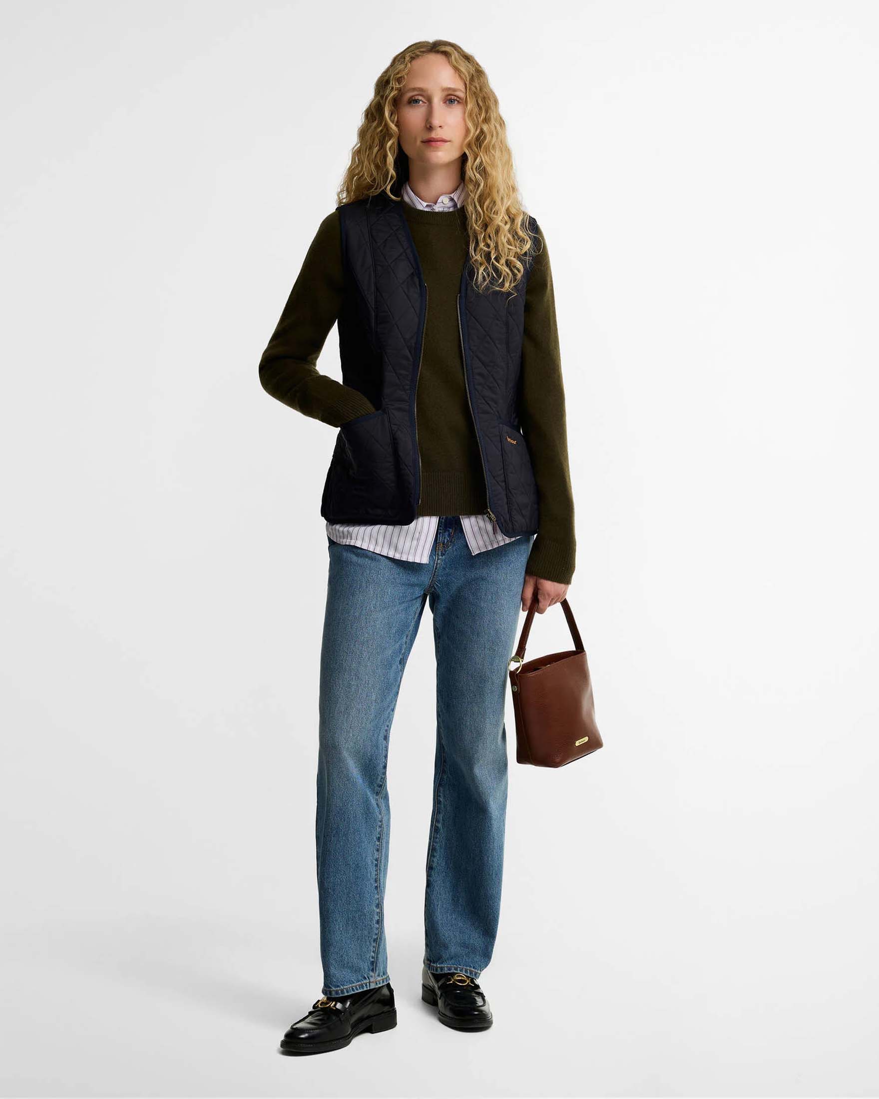 Gilet Betty Liner Barbour blu con fodera in pile e chiusura frontale zip image