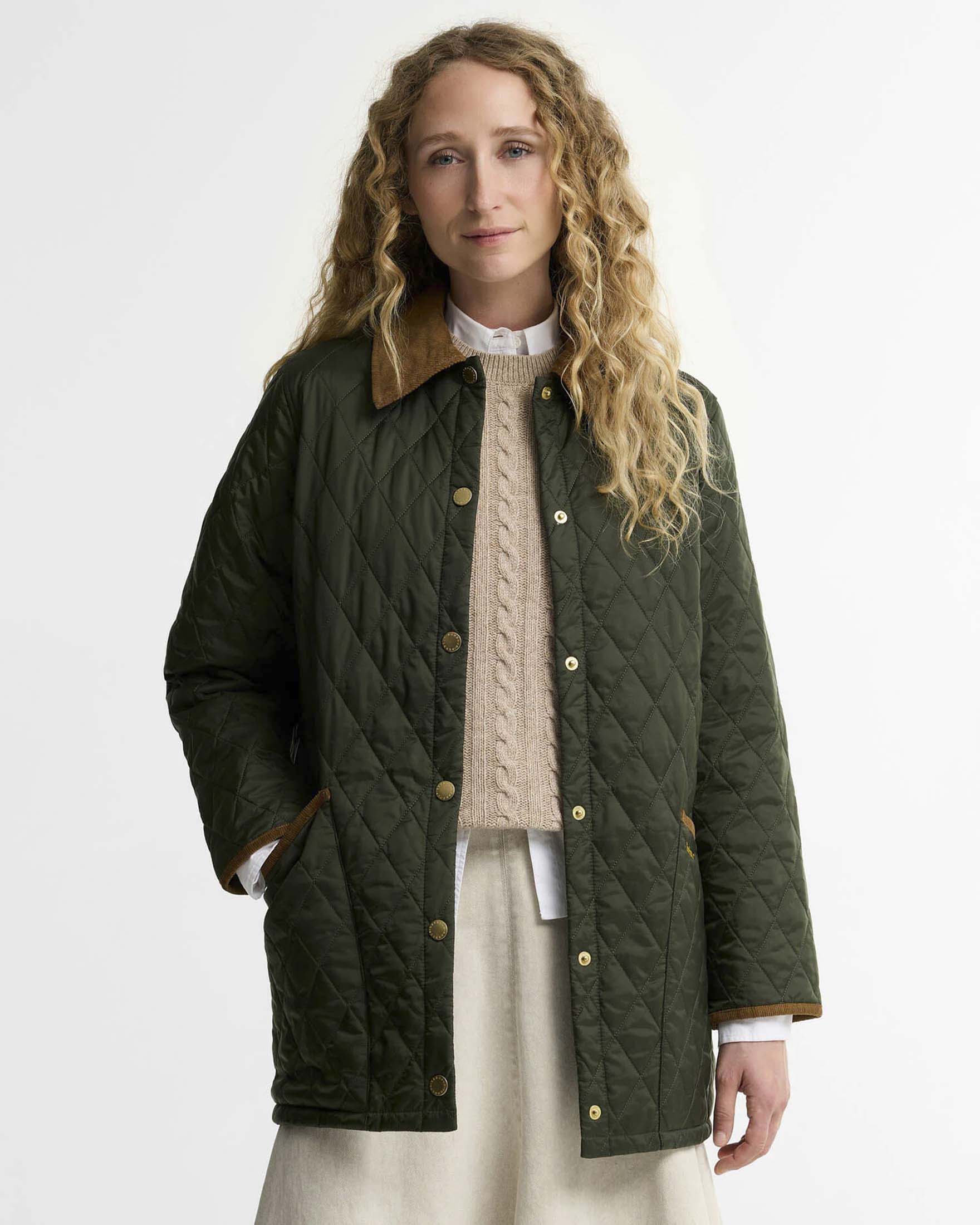 Giacca trapuntata Modern Liddesdale verde con tasche a toppa over e bottoni a pressione