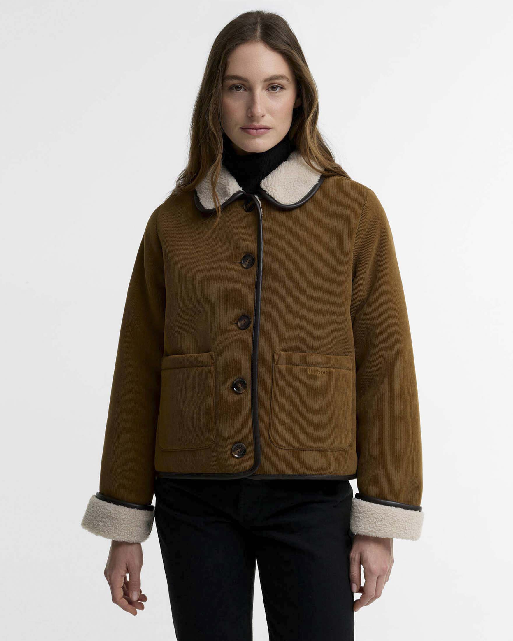 Giacca Penny Barbour color cuoio in velluto a coste con fodera in ecopelliccia
