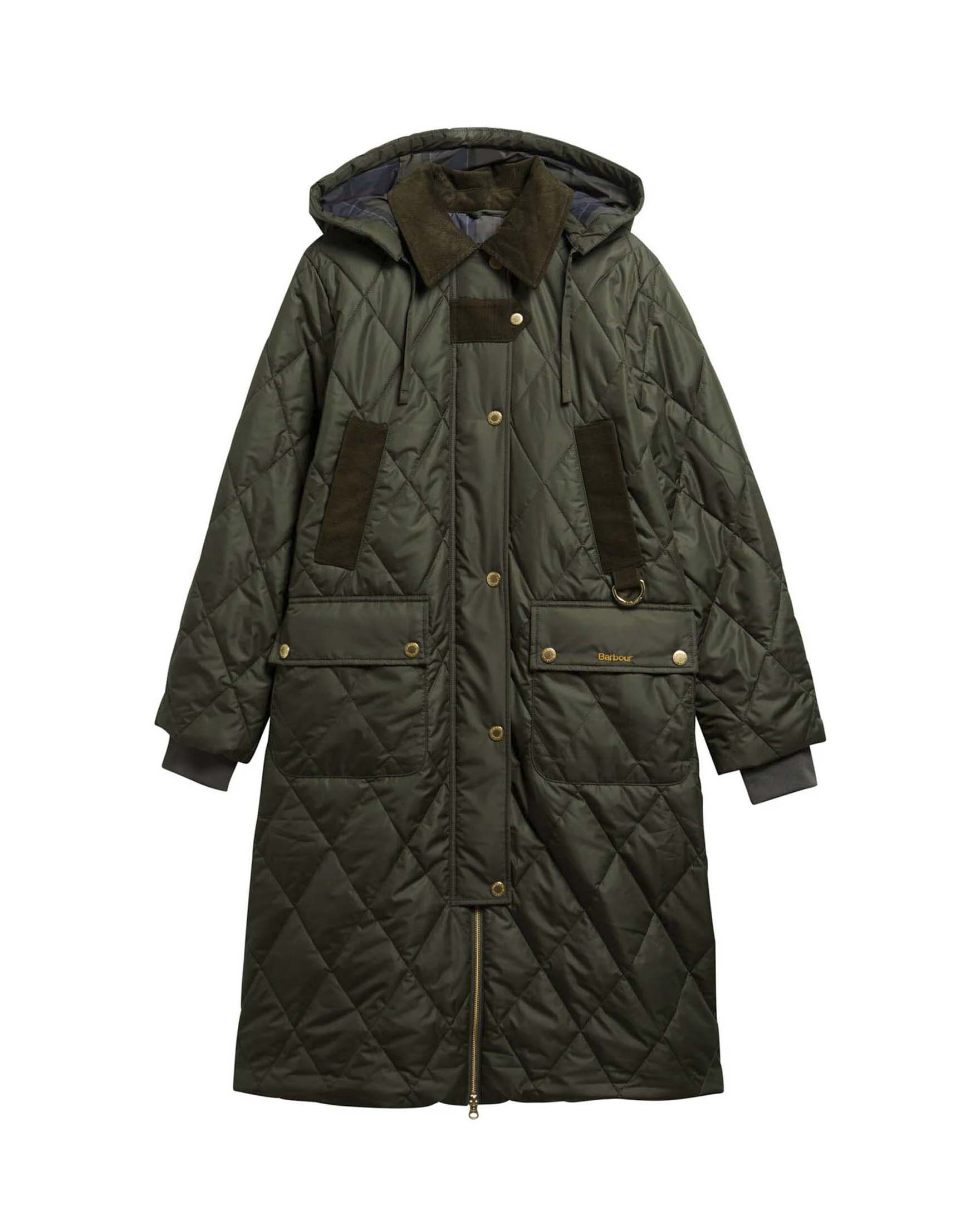 Giaccone parka trapuntato Rudson Barbour verde militare con cappuccio rimovibile e tasche scaldamani
