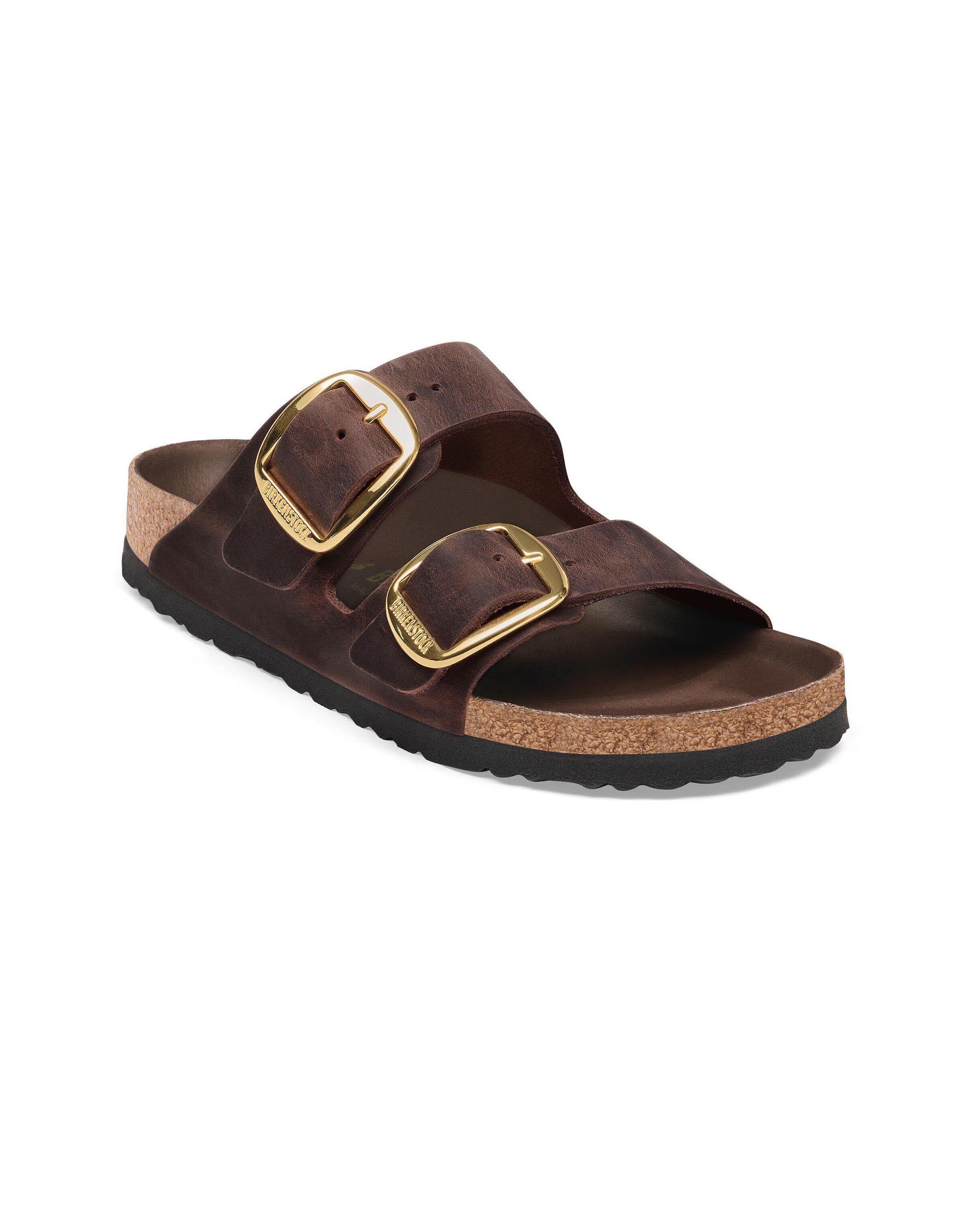 Sandali Arizona Big Buckle Birkenstock color testa di moro in pelle nabuk oliata