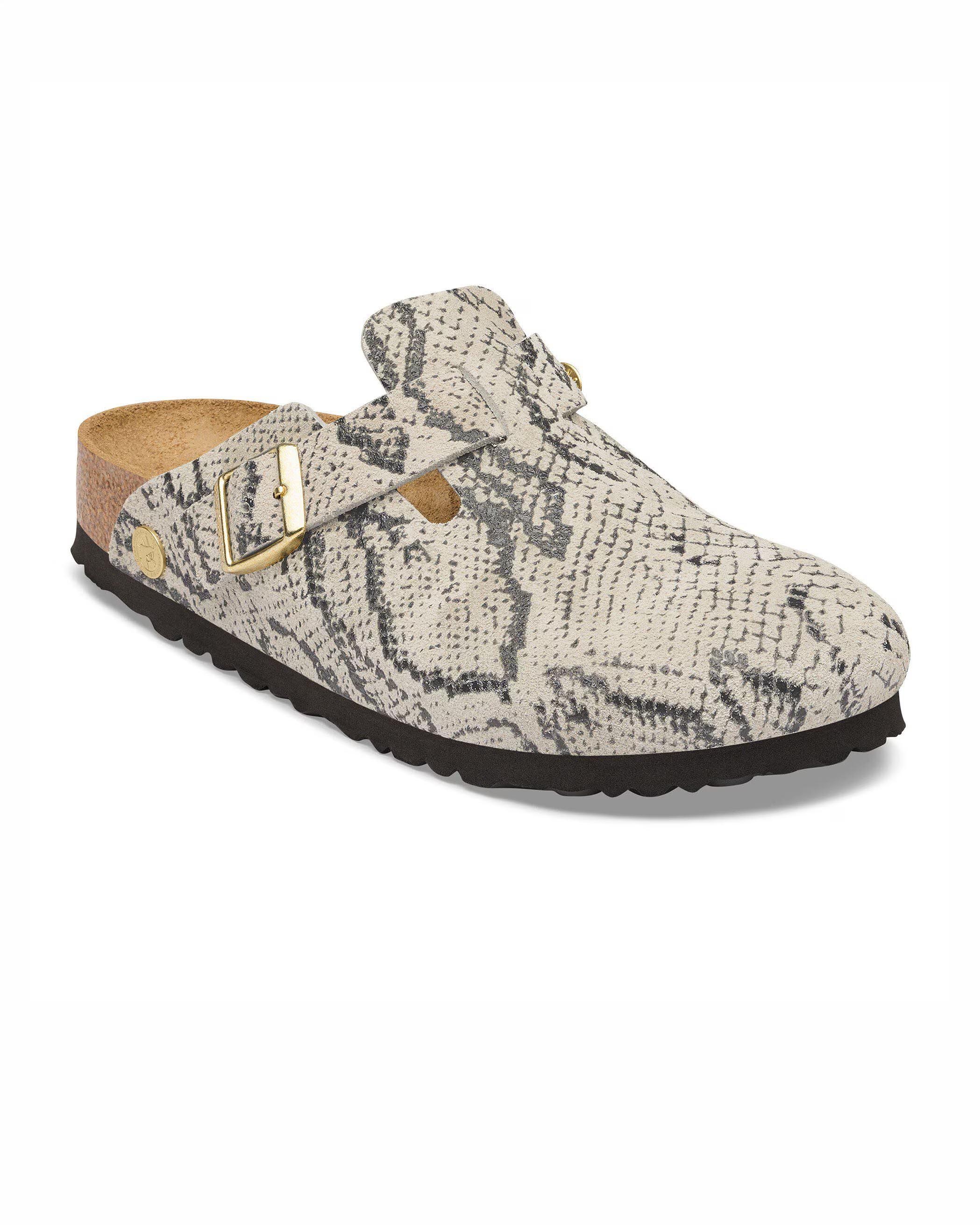 Sandali chiusi Boston Birkenstock beige in pelle scamosciata stampa pitonata