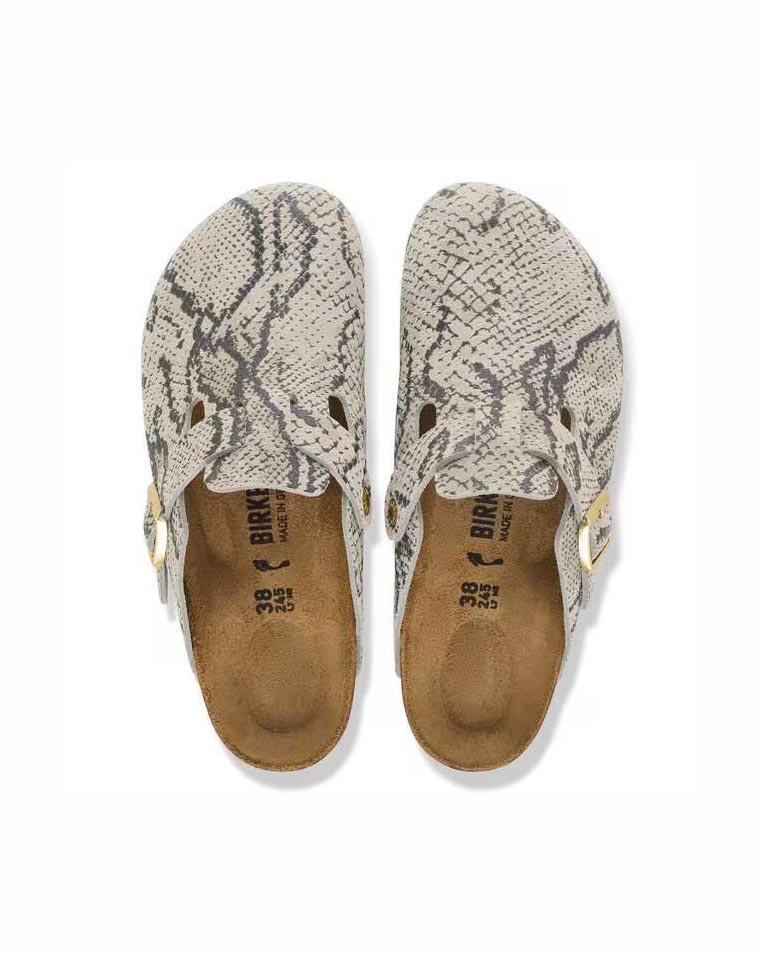 Sandali chiusi Boston Birkenstock beige in pelle scamosciata stampa pitonata image