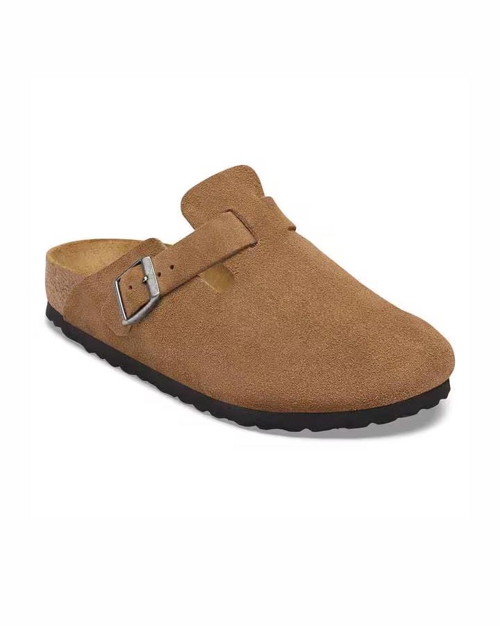 Sandali chiusi Boston Birkenstock nocciola in pelle scamosciata stampa pitonata