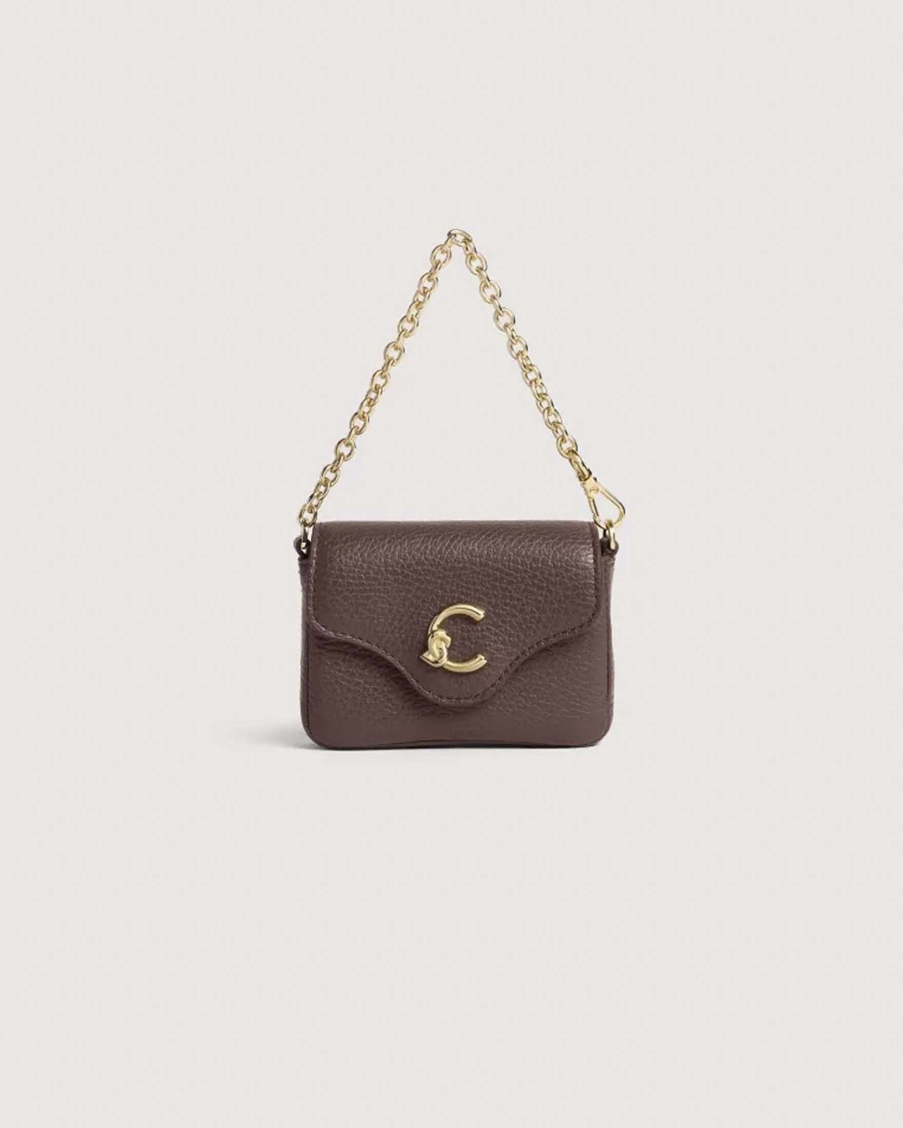 Micro C-Me Bag Coccinelle bordeaux con tracolla a catena e logo dorati