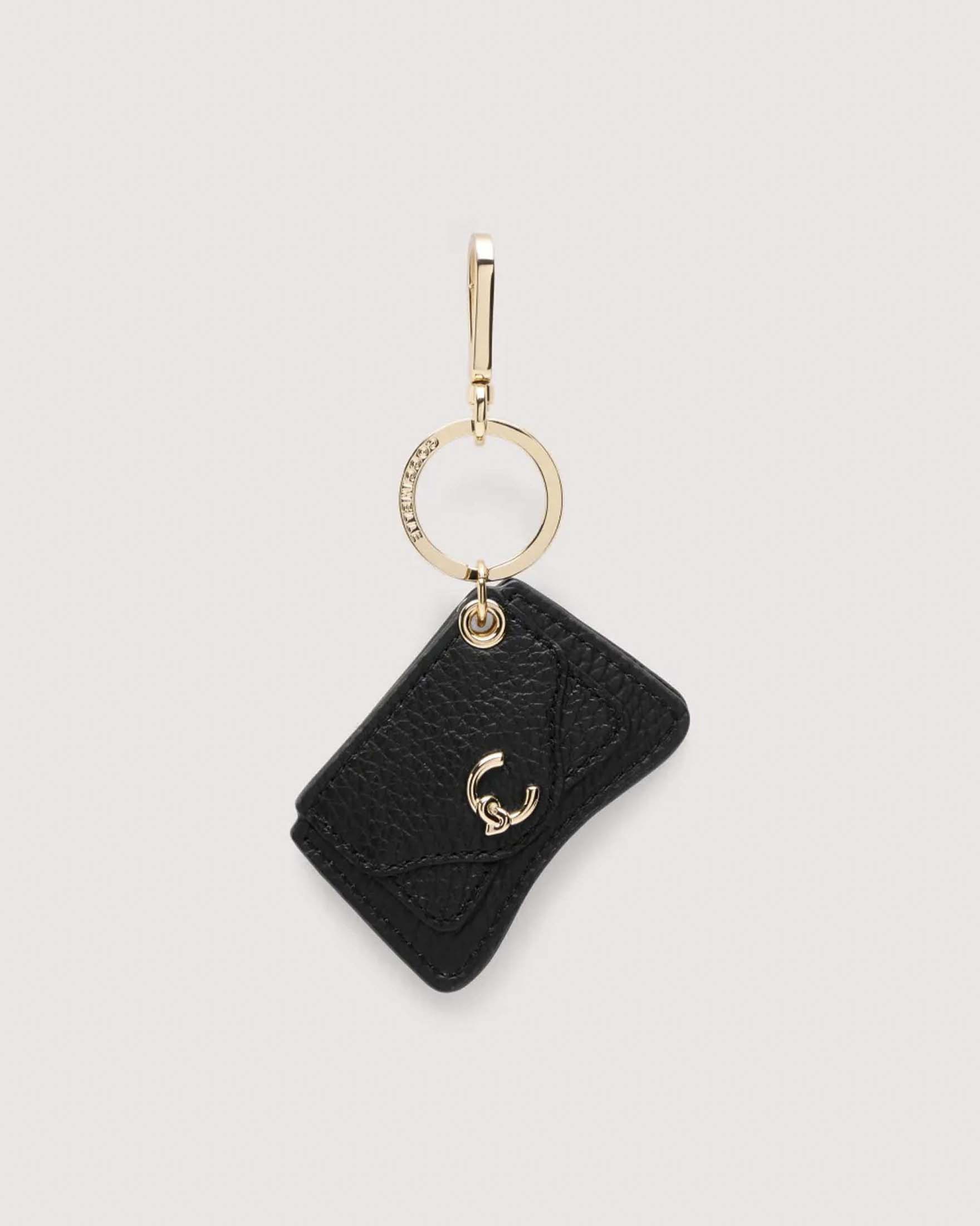 Portachiavi C-Me Coccinelle nero in pelle a forma di borsa con specchio