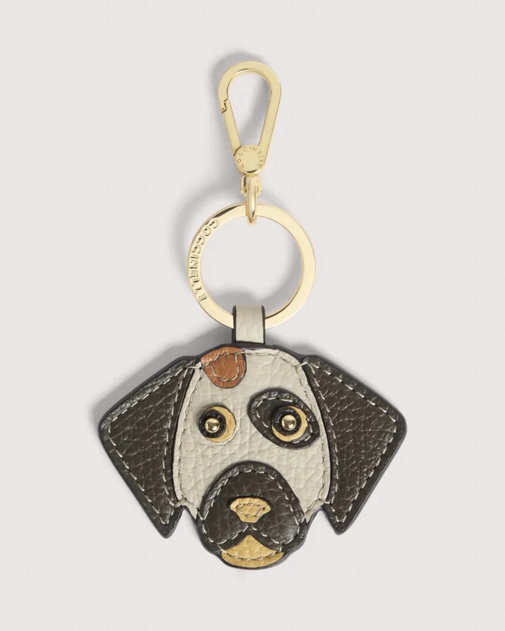Portachiavi musetto cane Coccinelle multicolor in pelle patchwork con hardware dorato