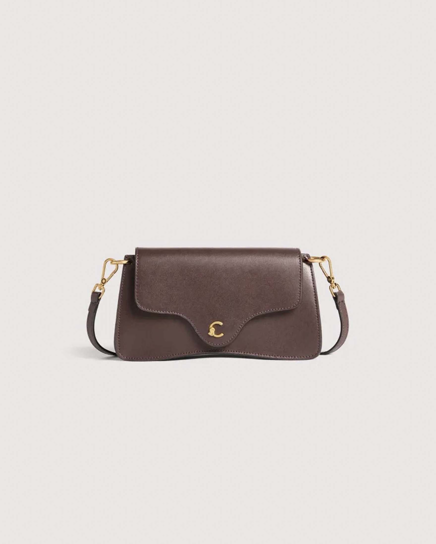 Borsa a tracolla C-me Mini Coccinelle bordeaux in pelle liscia con chiusura logo a patta