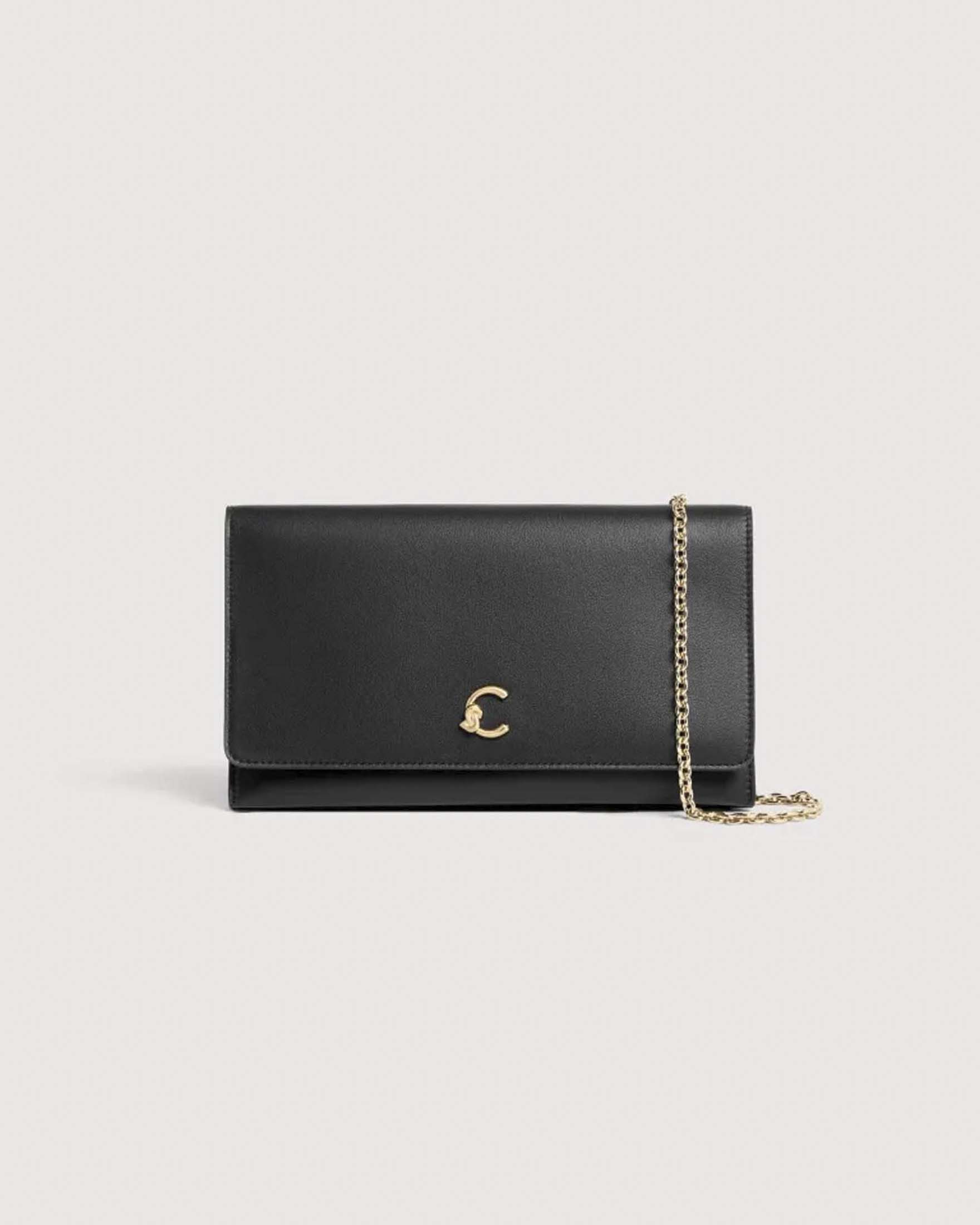 Minibag C-Me Light Coccinelle nera in pelle liscia con tracolla a catena