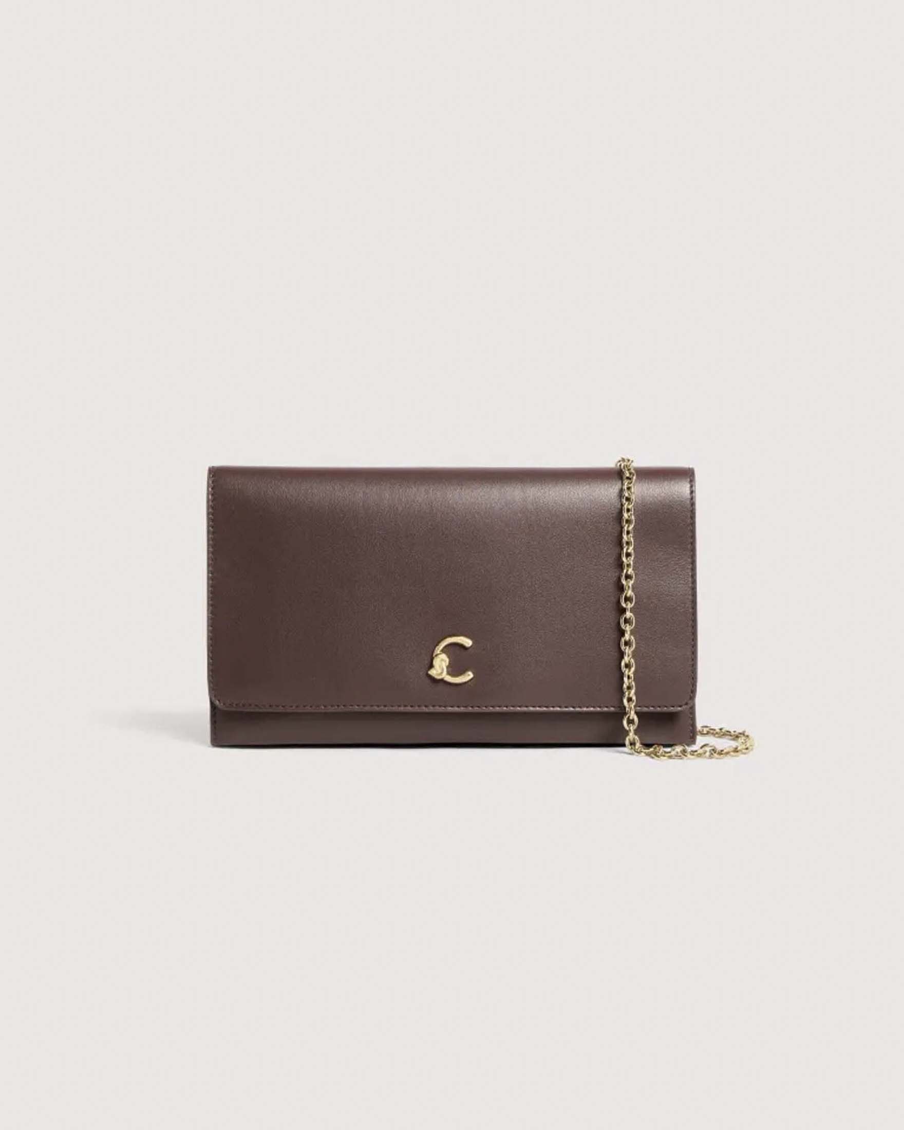 Minibag C-Me Light Coccinelle bordeaux in pelle liscia con tracolla a catena