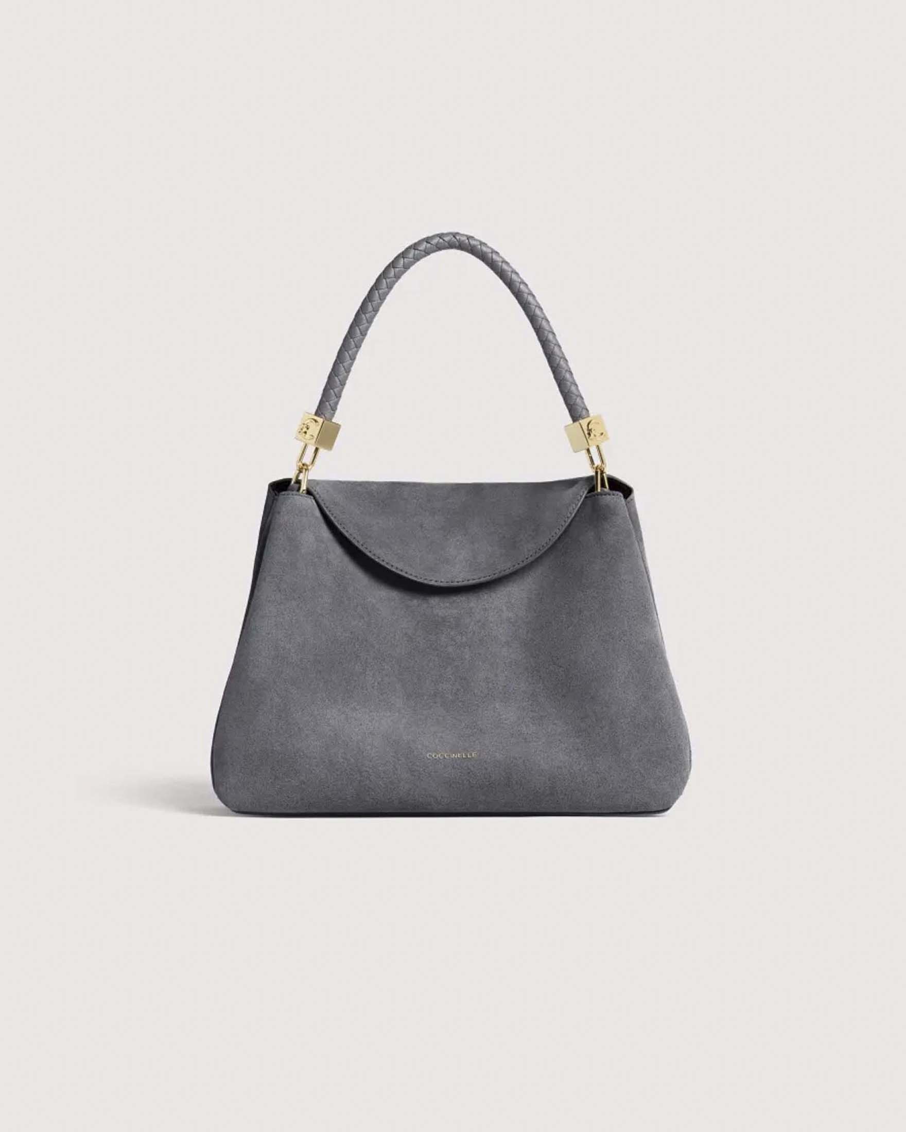Borsa a spalla Tiggy Medium Coccinelle nera in suede con manico intrecciato