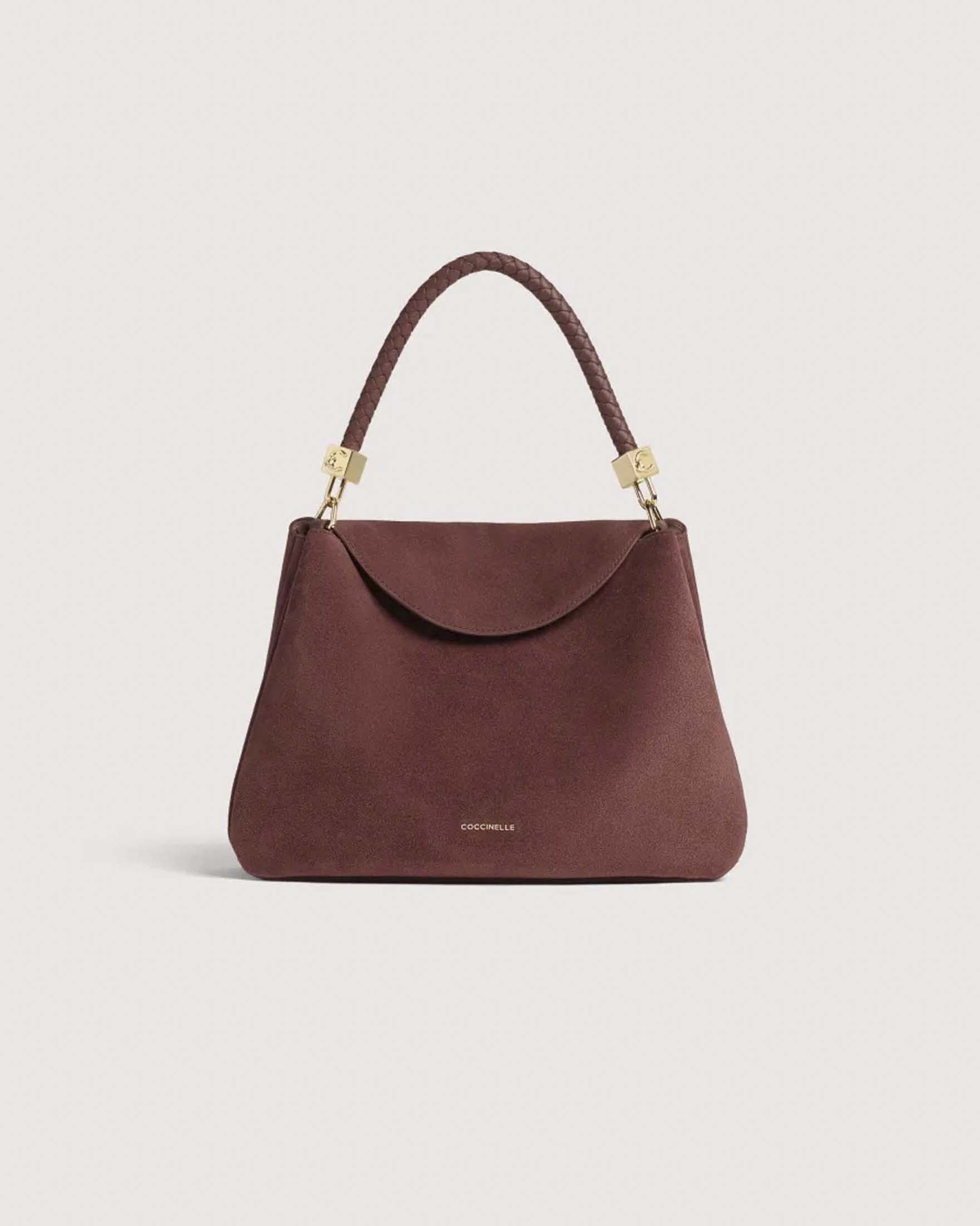 Borsa a spalla Tiggy Small Coccinelle bordeaux in suede con manico intrecciato