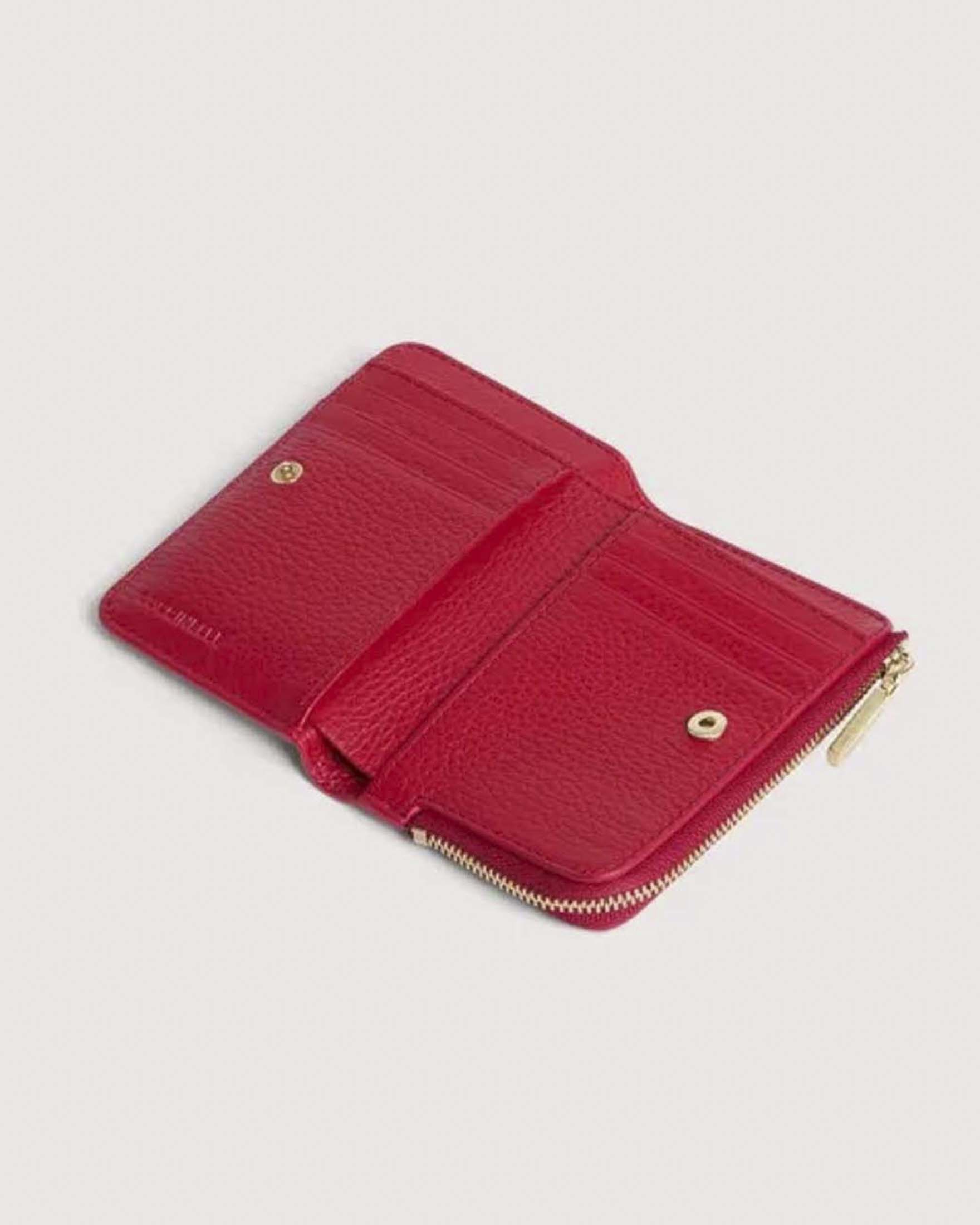 Portafoglio a libro Metallic Small Coccinelle rosso in pelle bottalata con scritta logo dorata image