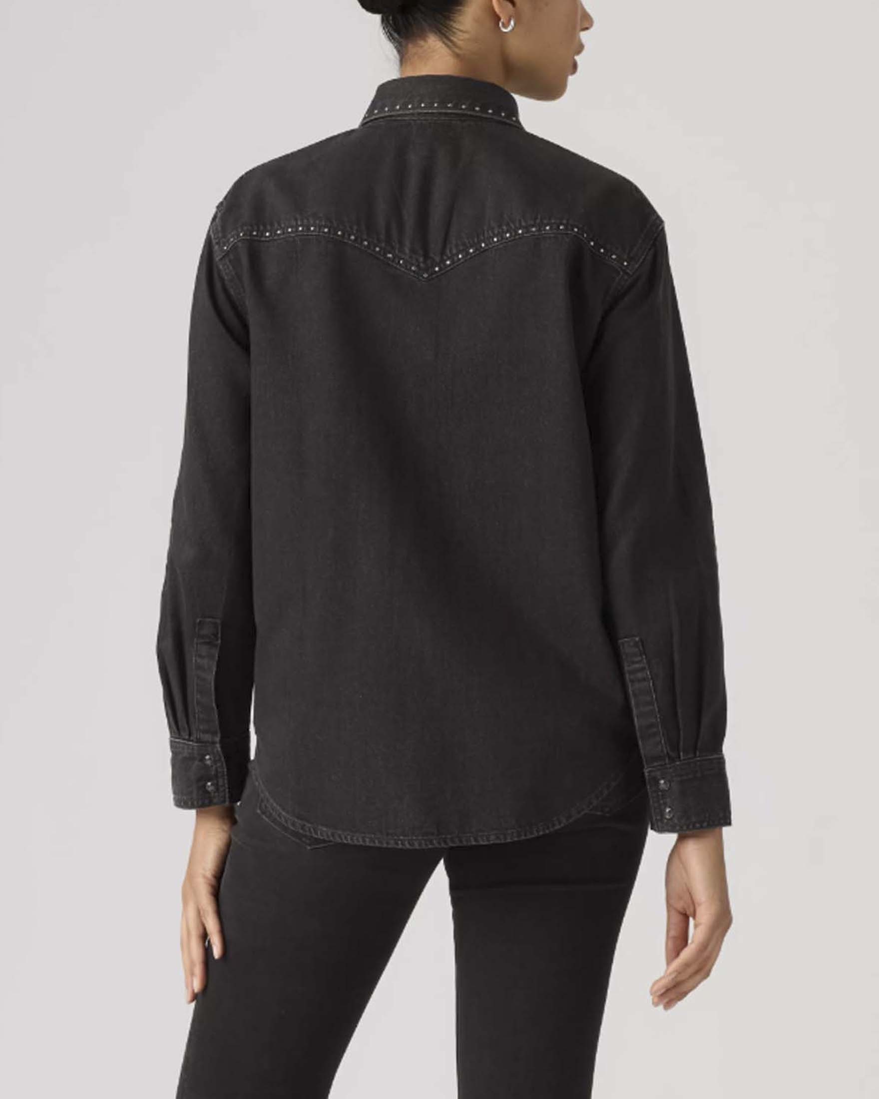 Camicia Teodora Levi's nera in denim di cotone con bottoni snap e mini borchie applicate image