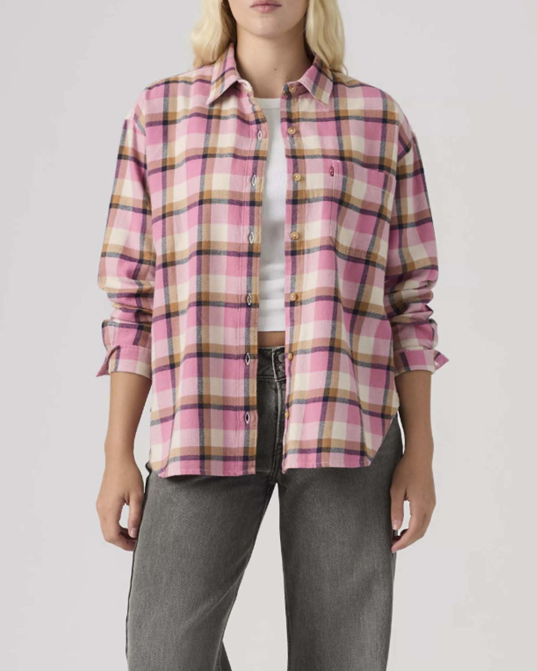 Camicia Nash Levi's rosa in flanella di cotone con fantasia check colorata