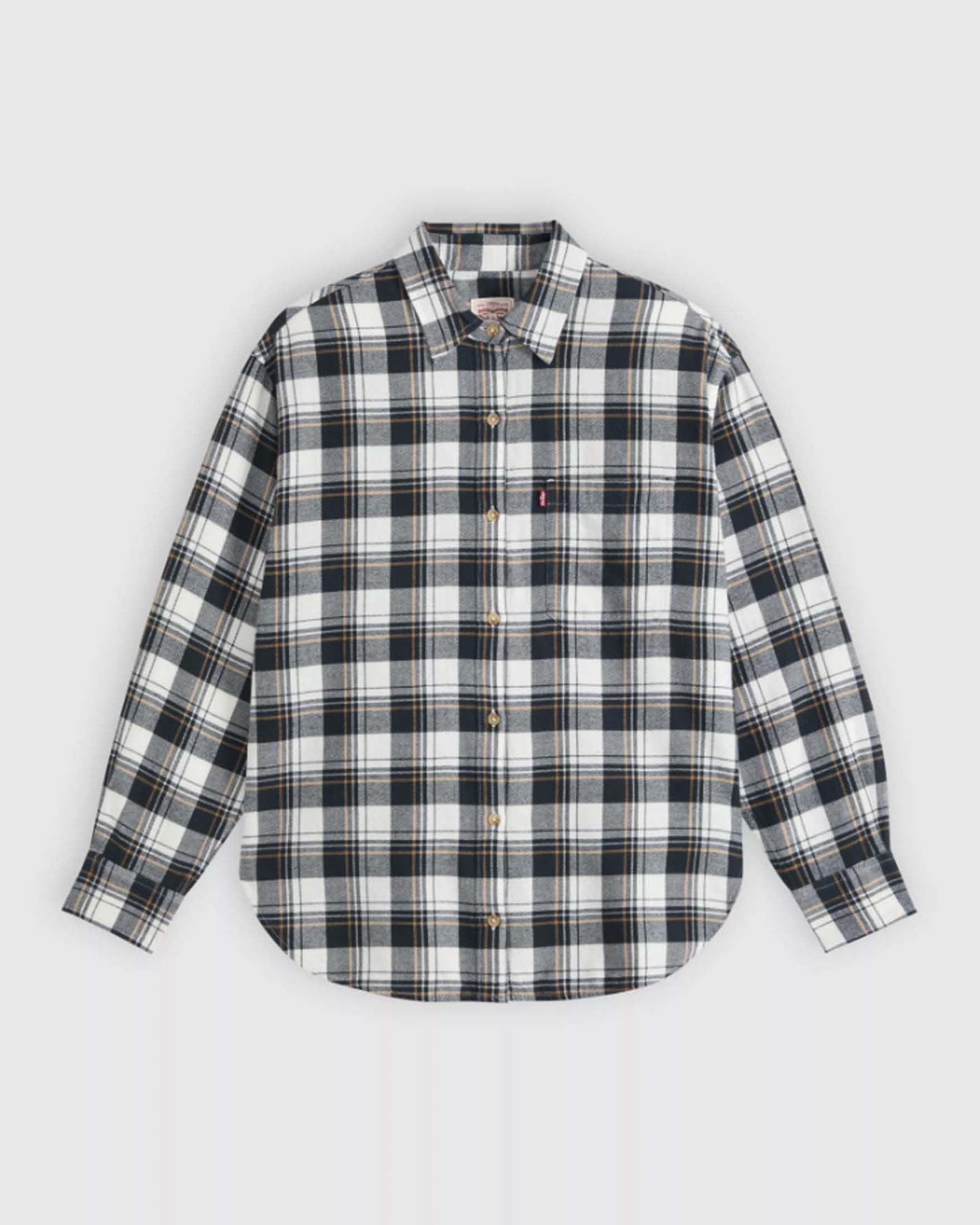 Camicia Nash Levi's nera e bianca in flanella di cotone con fantasia check color cammello
