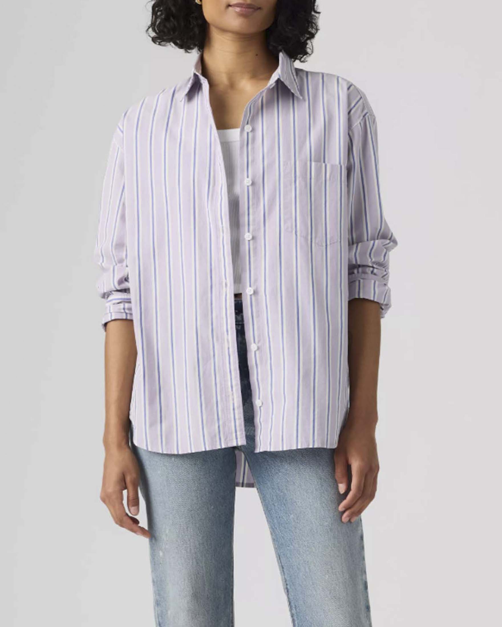 Camicia Harlie Boyfriend Levi's lilla a righe azzurre in popeline di puro cotone