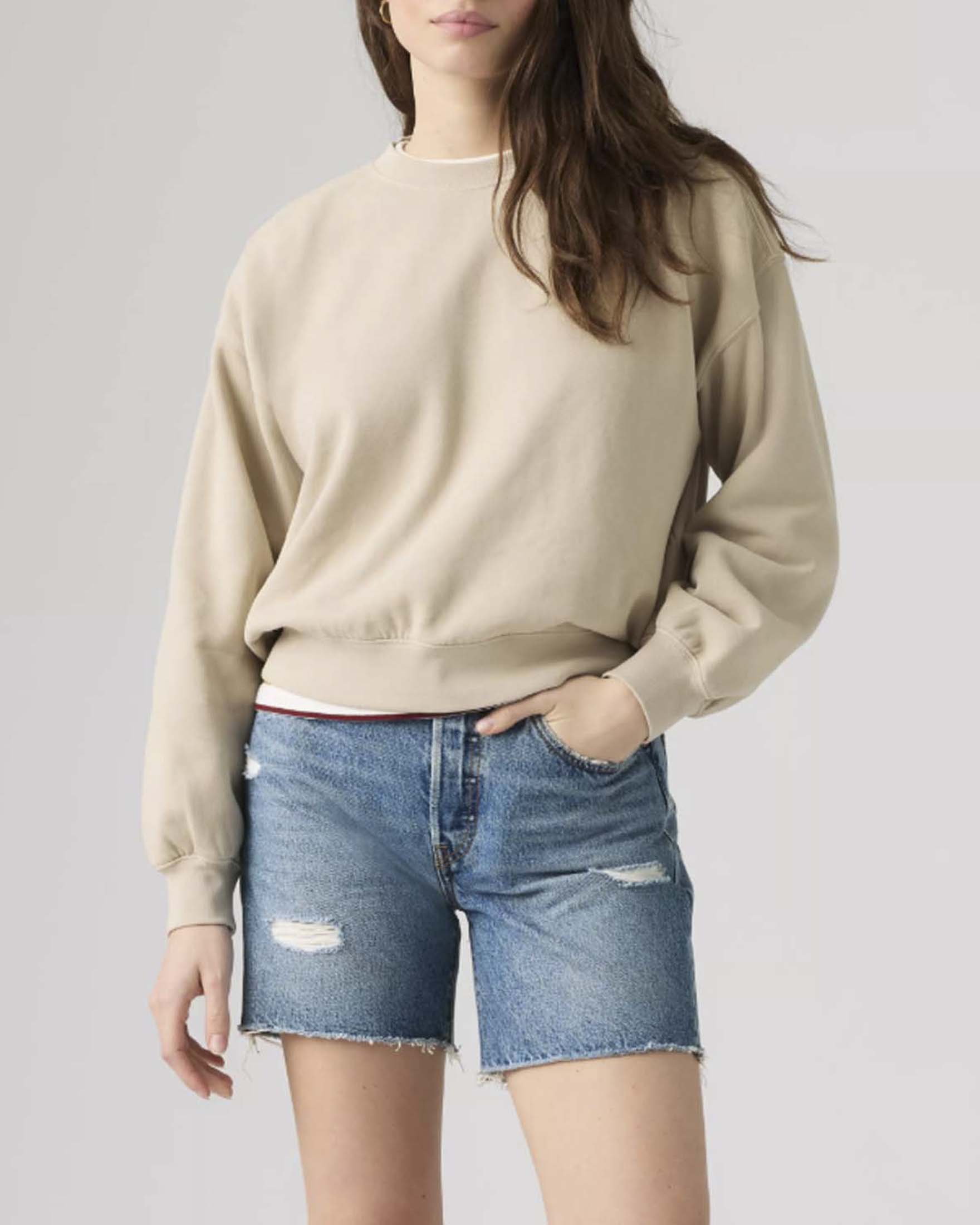 Felpa Vintage Boxy Levi's beige in cotone garzato con scollo a giro