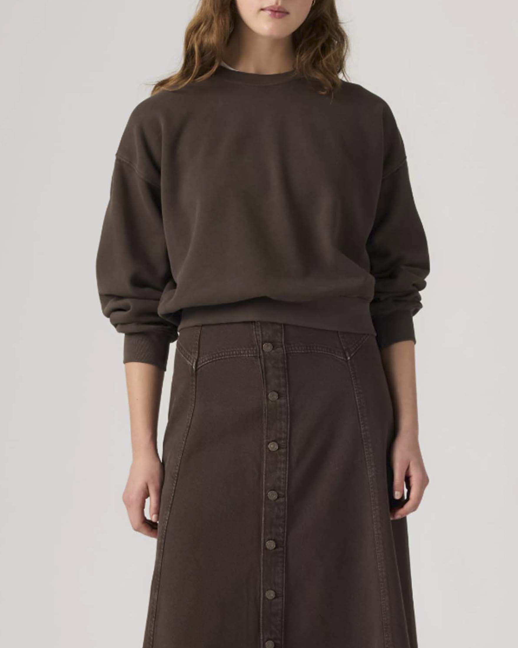 Felpa Vintage Boxy Levi's marrone in cotone garzato con scollo a giro