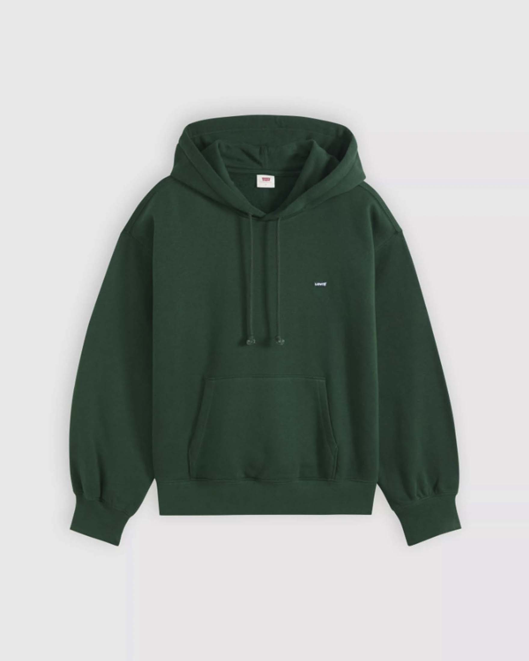 Felpa con cappuccio Everyday Levi's verde scuro in cotone garzato con micrologo