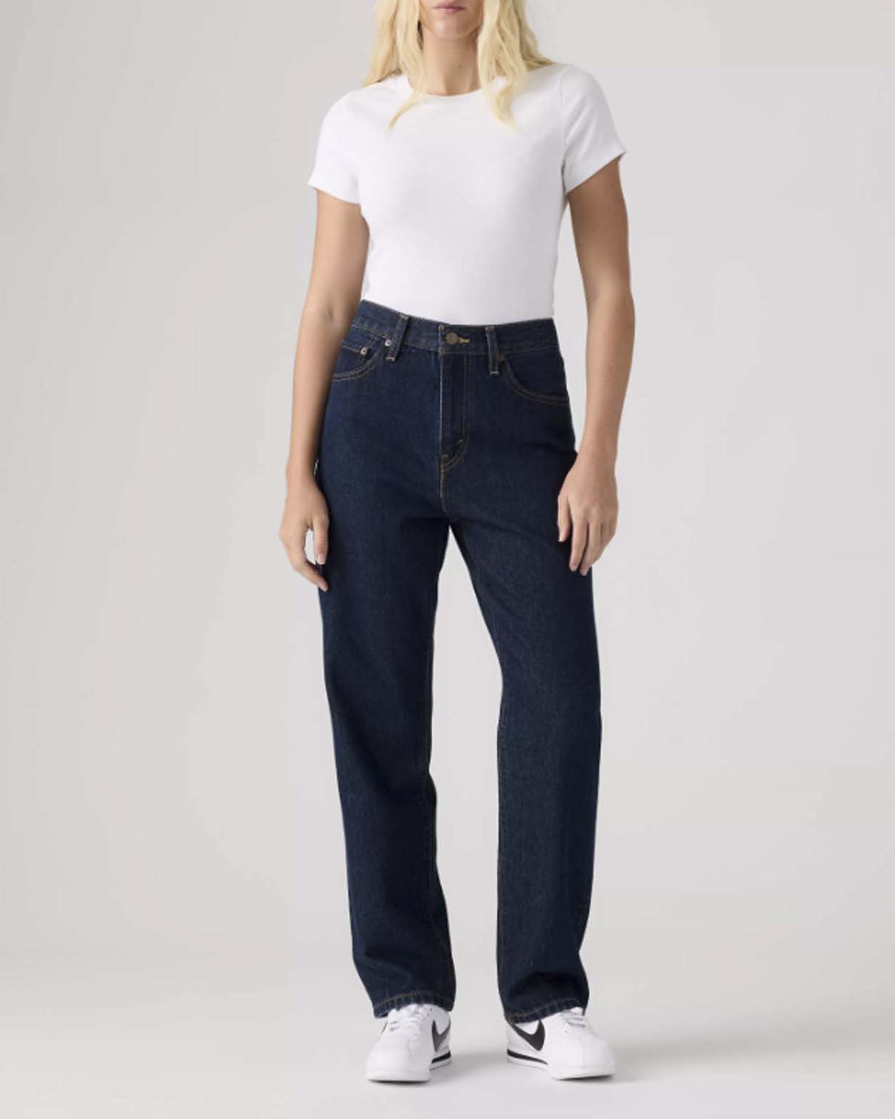 Jeans straight Easy Dad Levi's lavaggio scuro in cotone a vita alta
