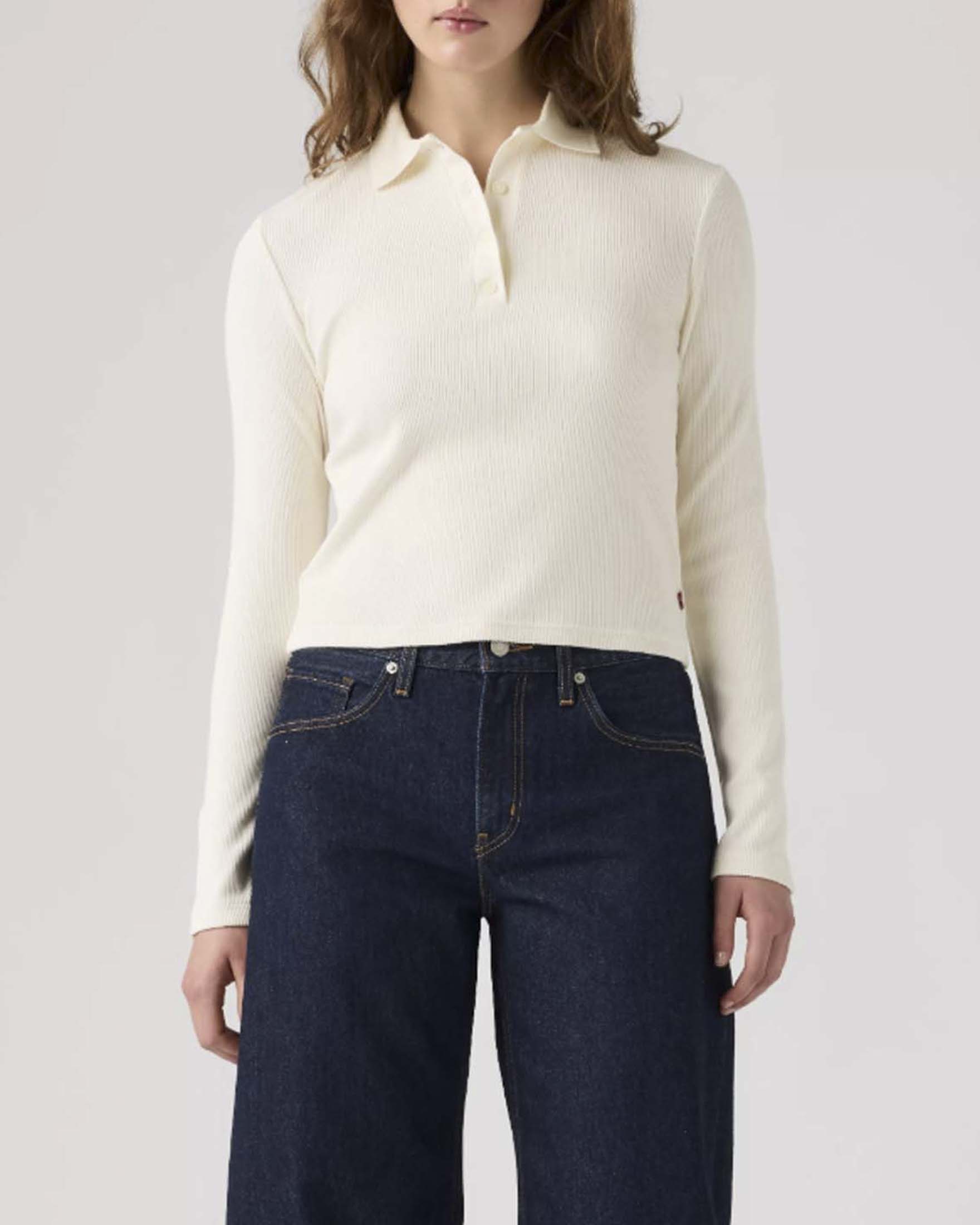 Polo a maniche lunghe Rory Levi's color avorio in misto cotone e modal a coste