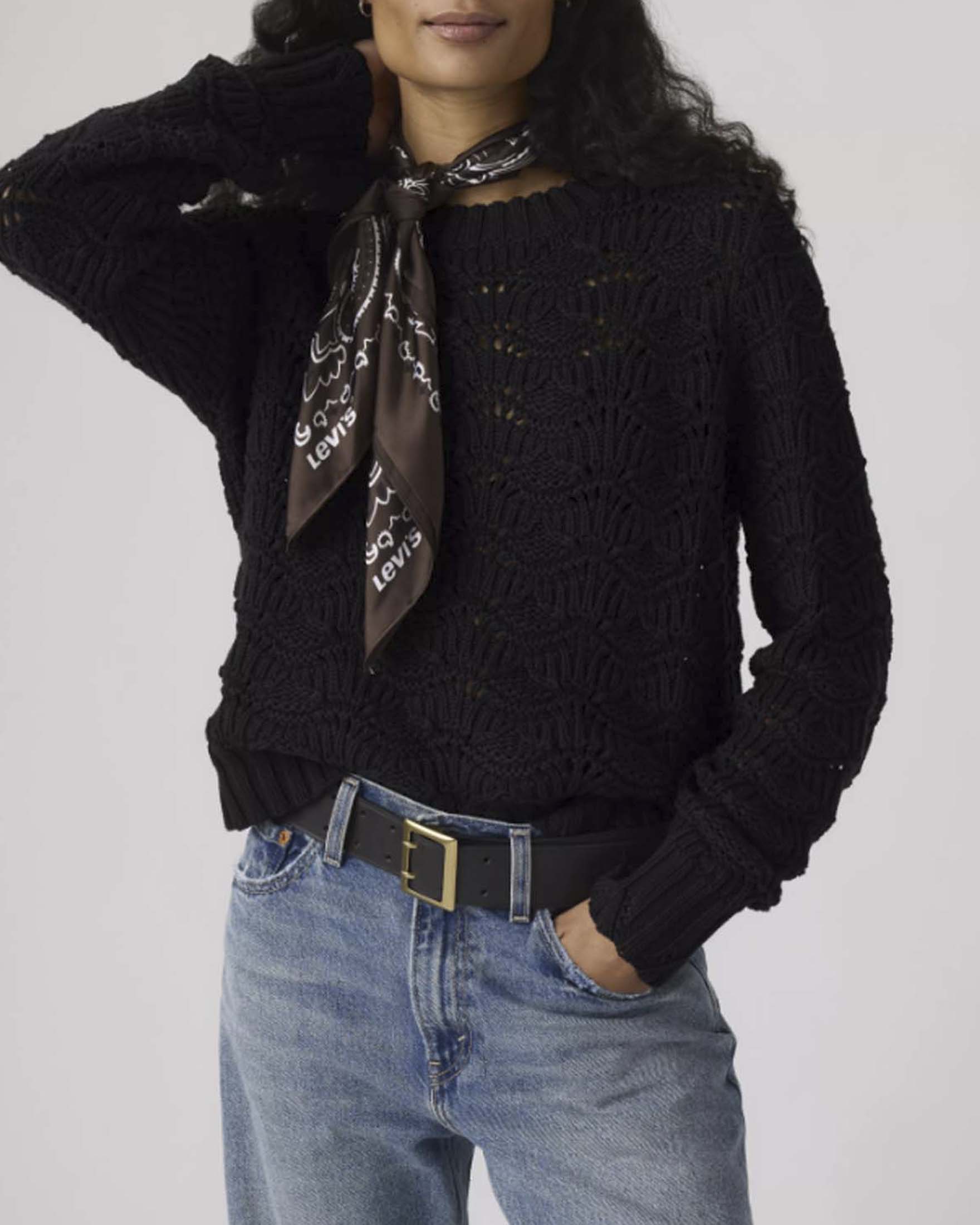 Foulard Levi's marrone in satin con stampa paisley a contrasto