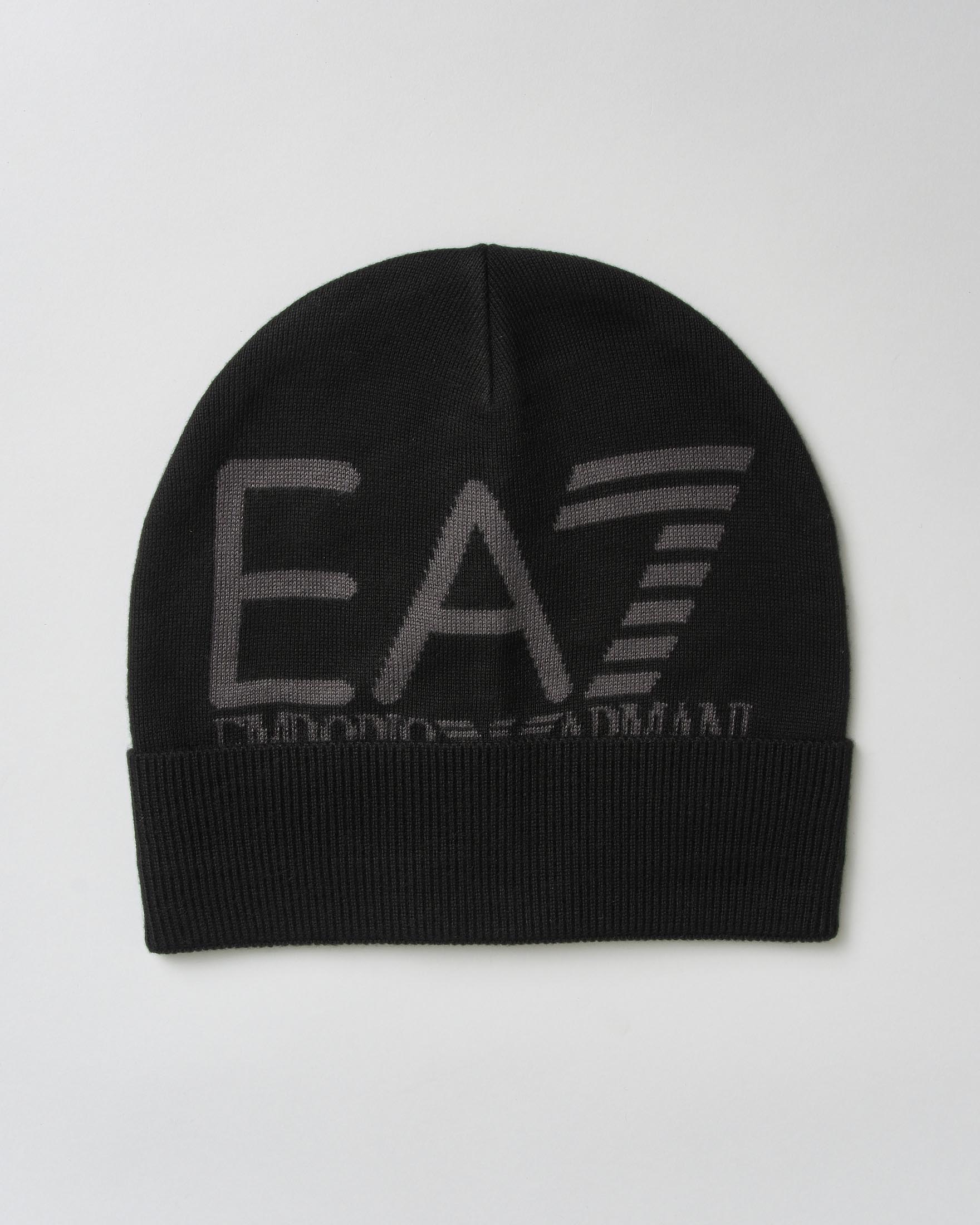 Cuffia nera EA7 con maxi logo grigio