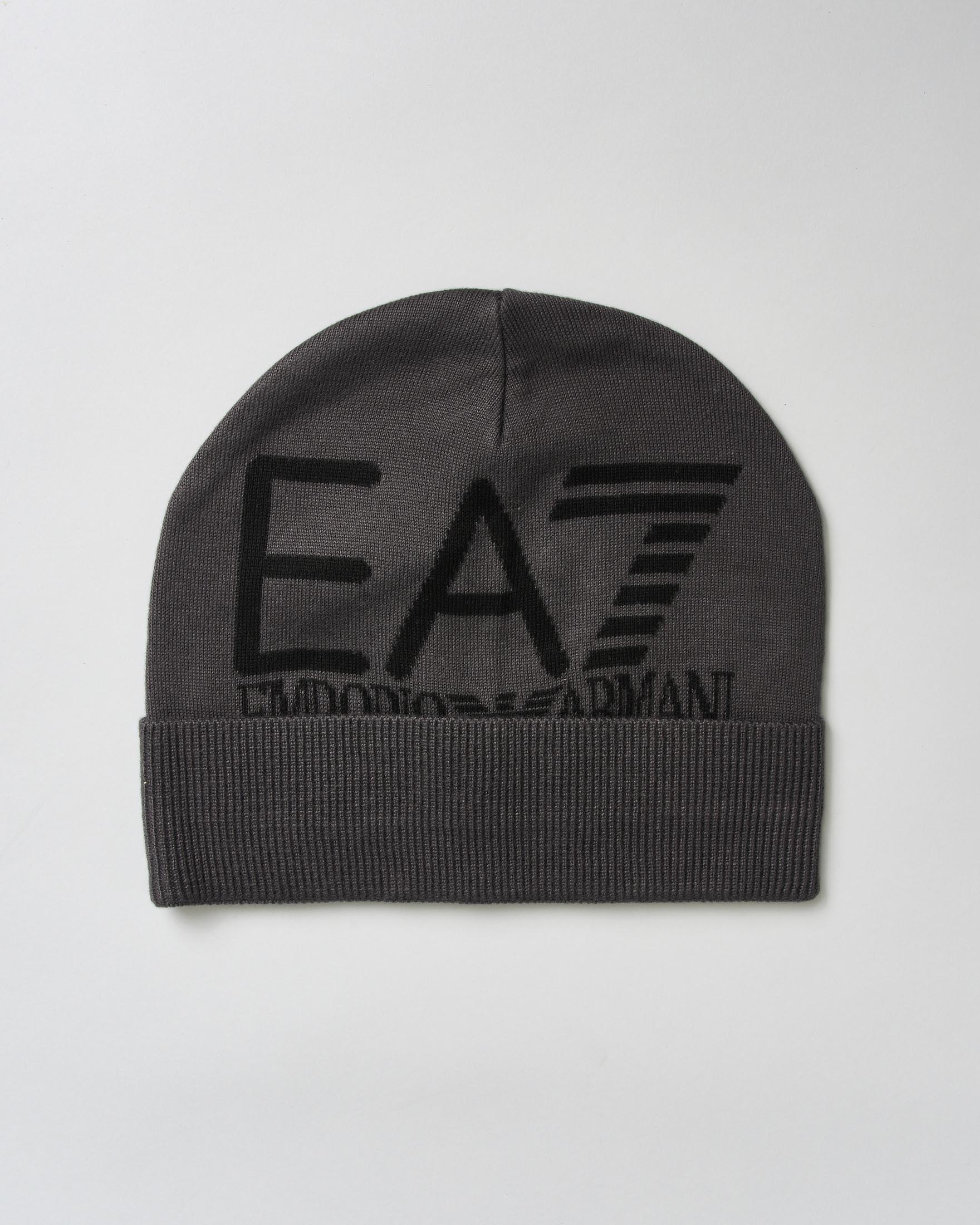 Cuffia grigia antracite EA7 con maxi logo nero