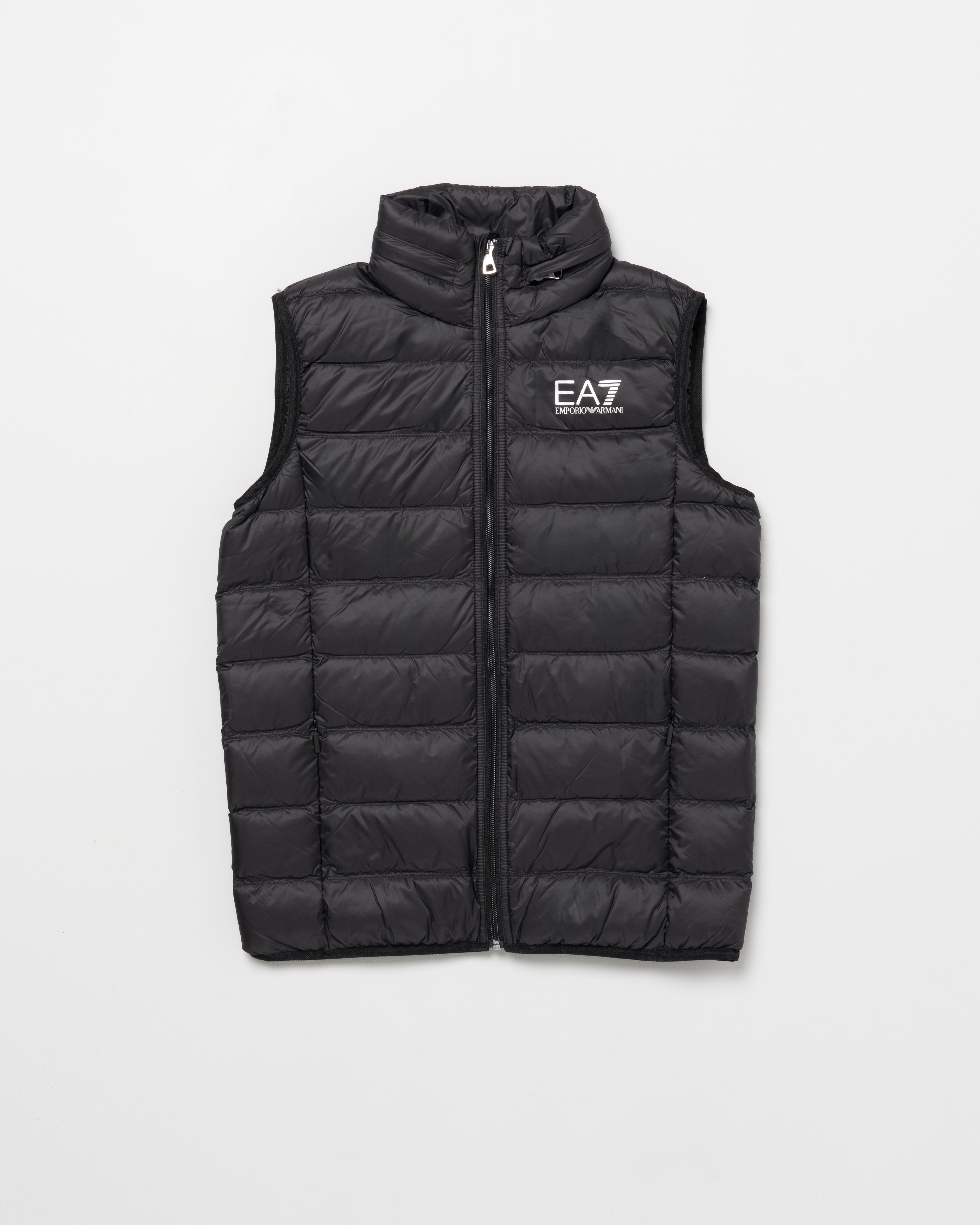 Gilet nero EA7 Junior in nylon con collo alto