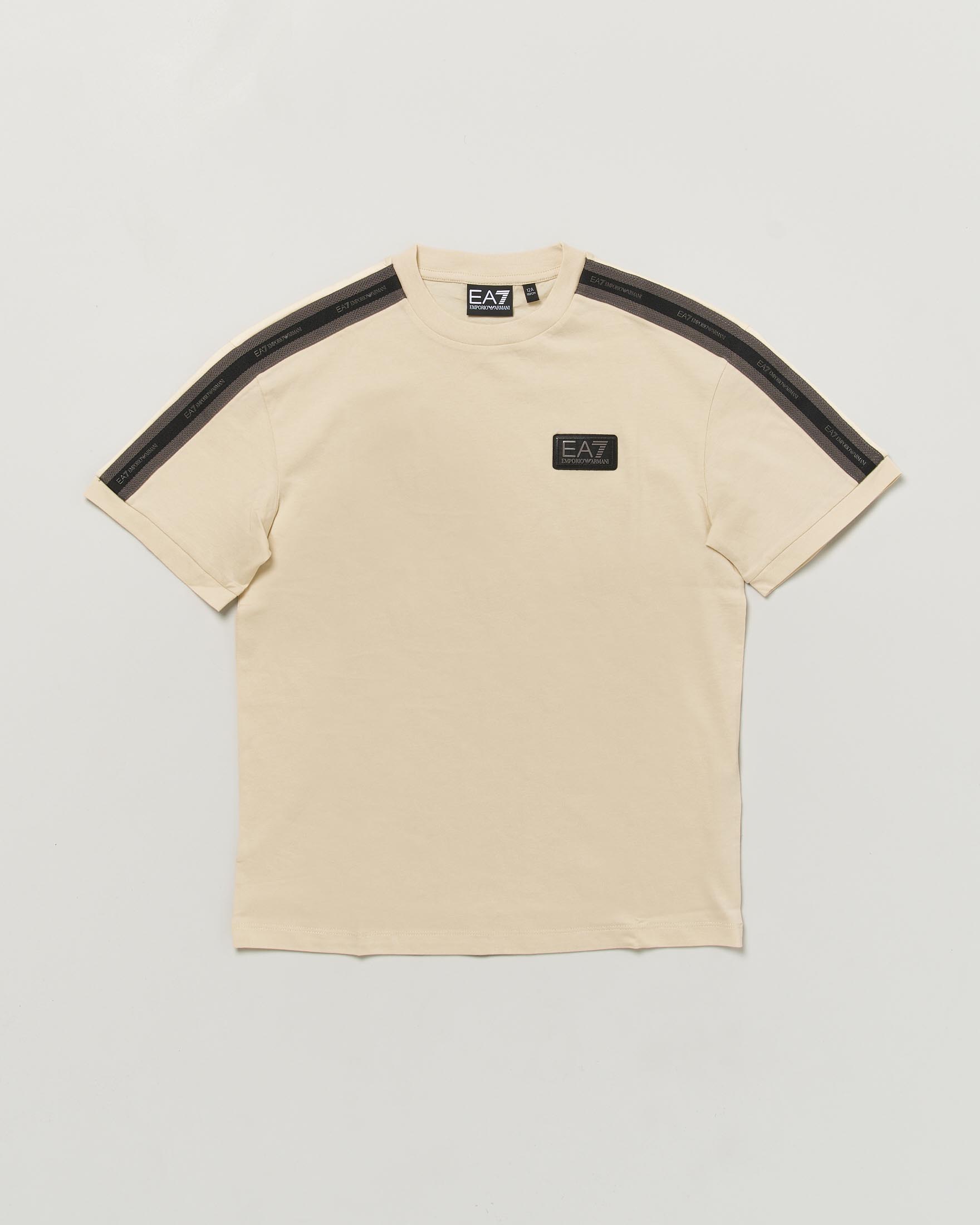 T-shirt color panna EA7 Junior con bande nere