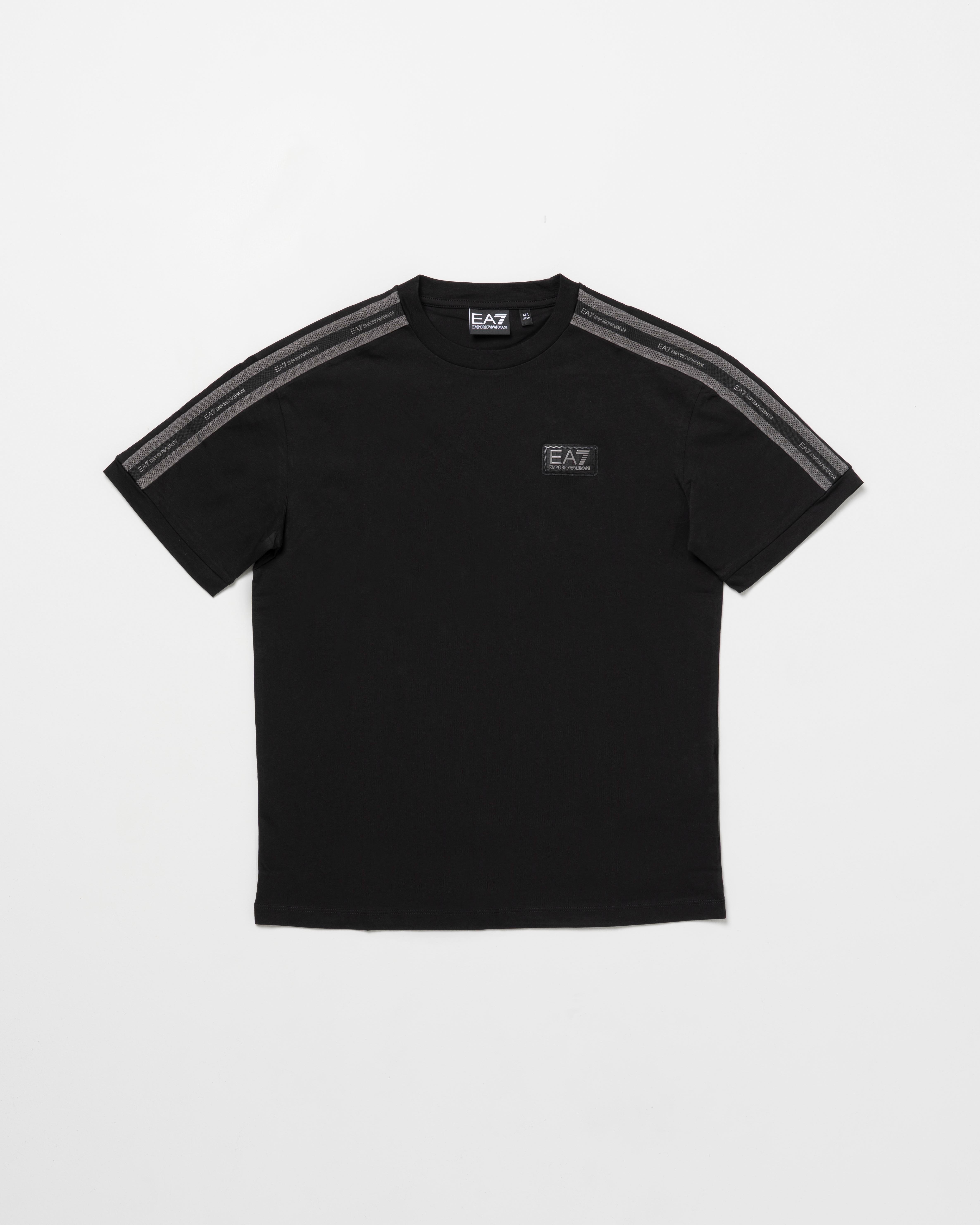 T-shirt nera EA7 Junior con bande grigie