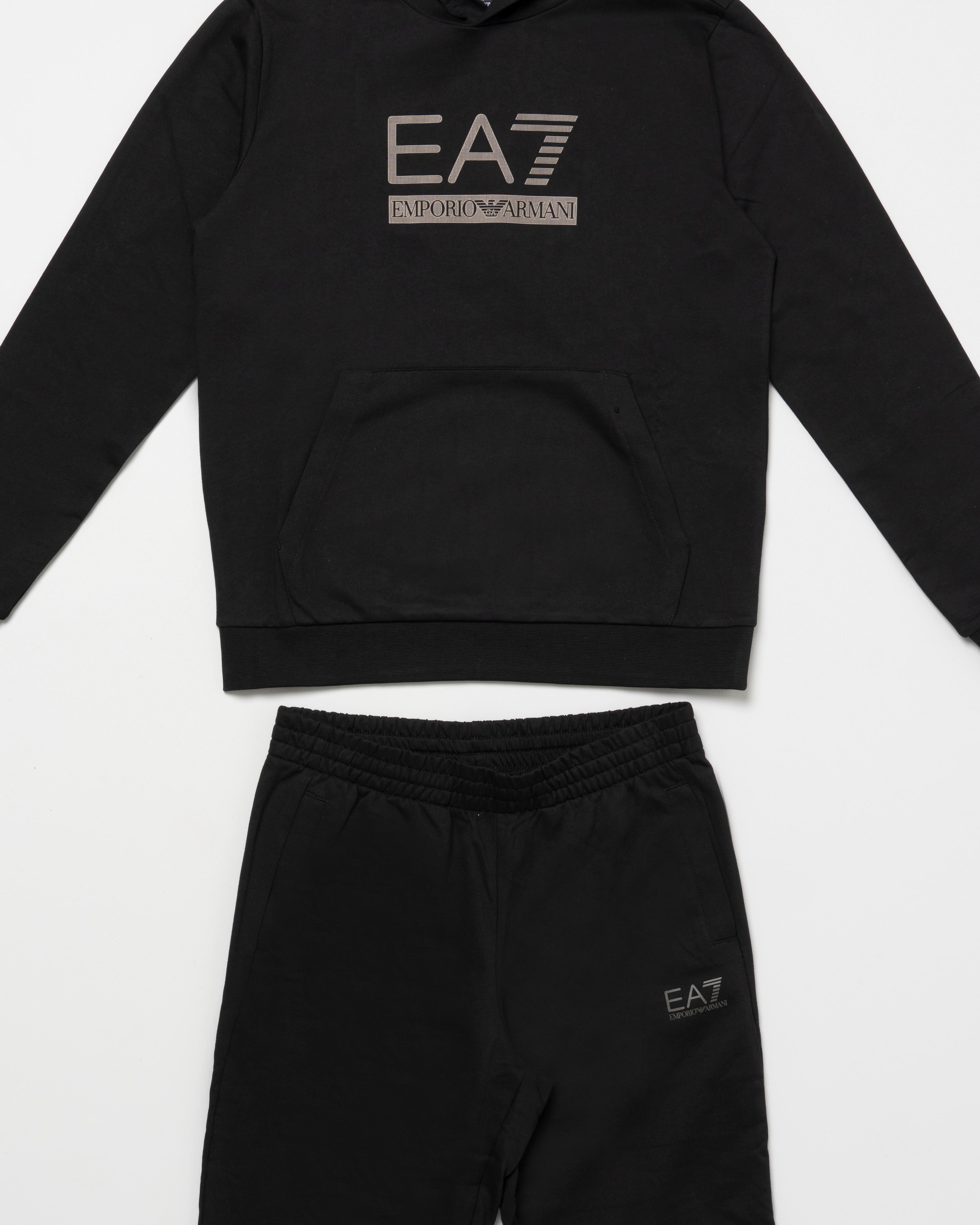 Tuta nera EA7 Junior con felpa e jogger in puro cotone garzato image