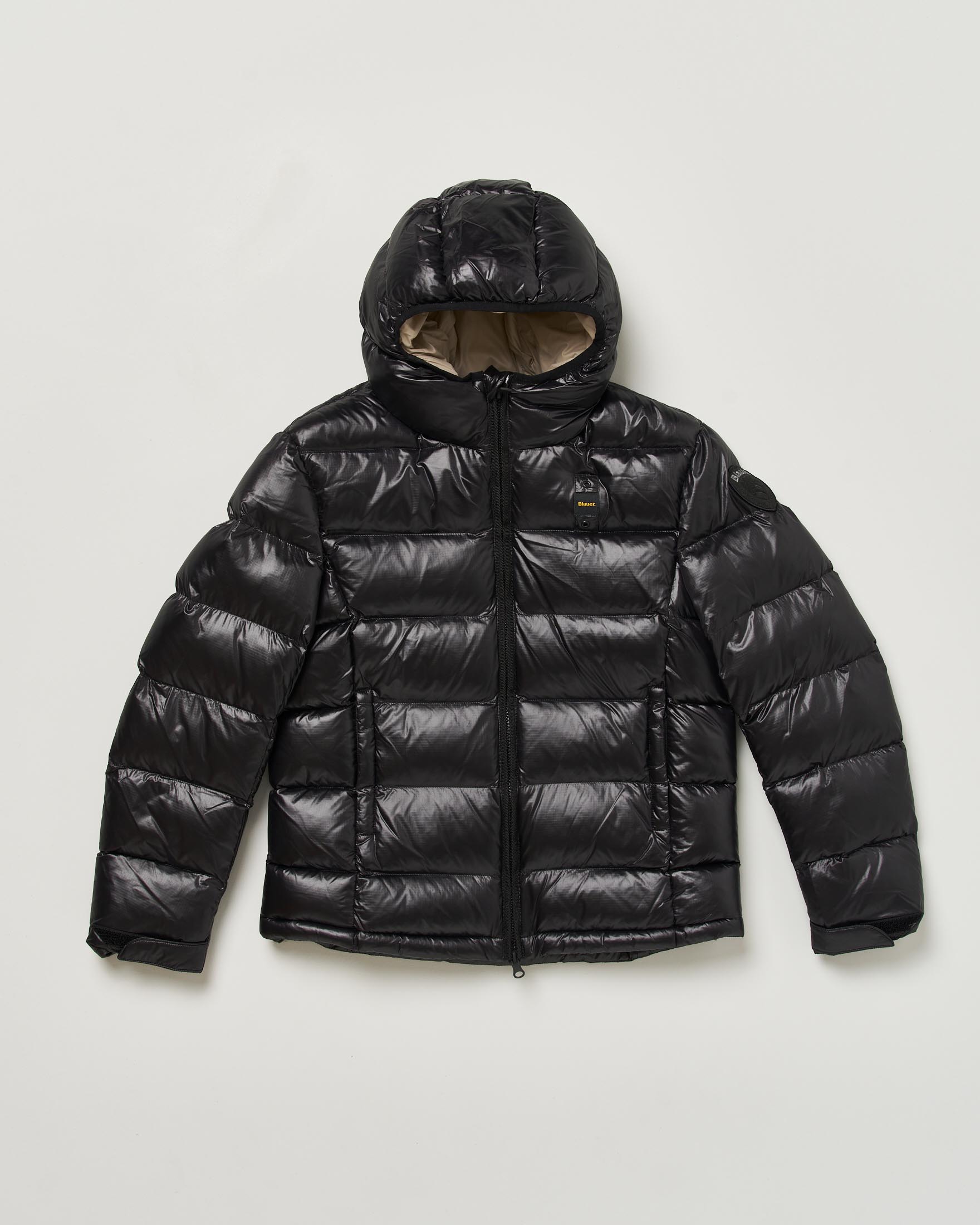 Piumino Blauer Ansel nero e beige in nylon trapuntato con cappuccio