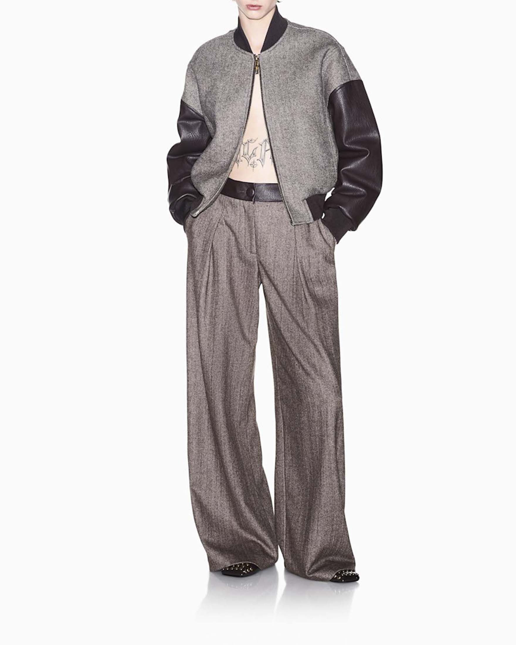 Bomber Armani Exchange marrone in misto lana spinato con maniche effetto spalmato image