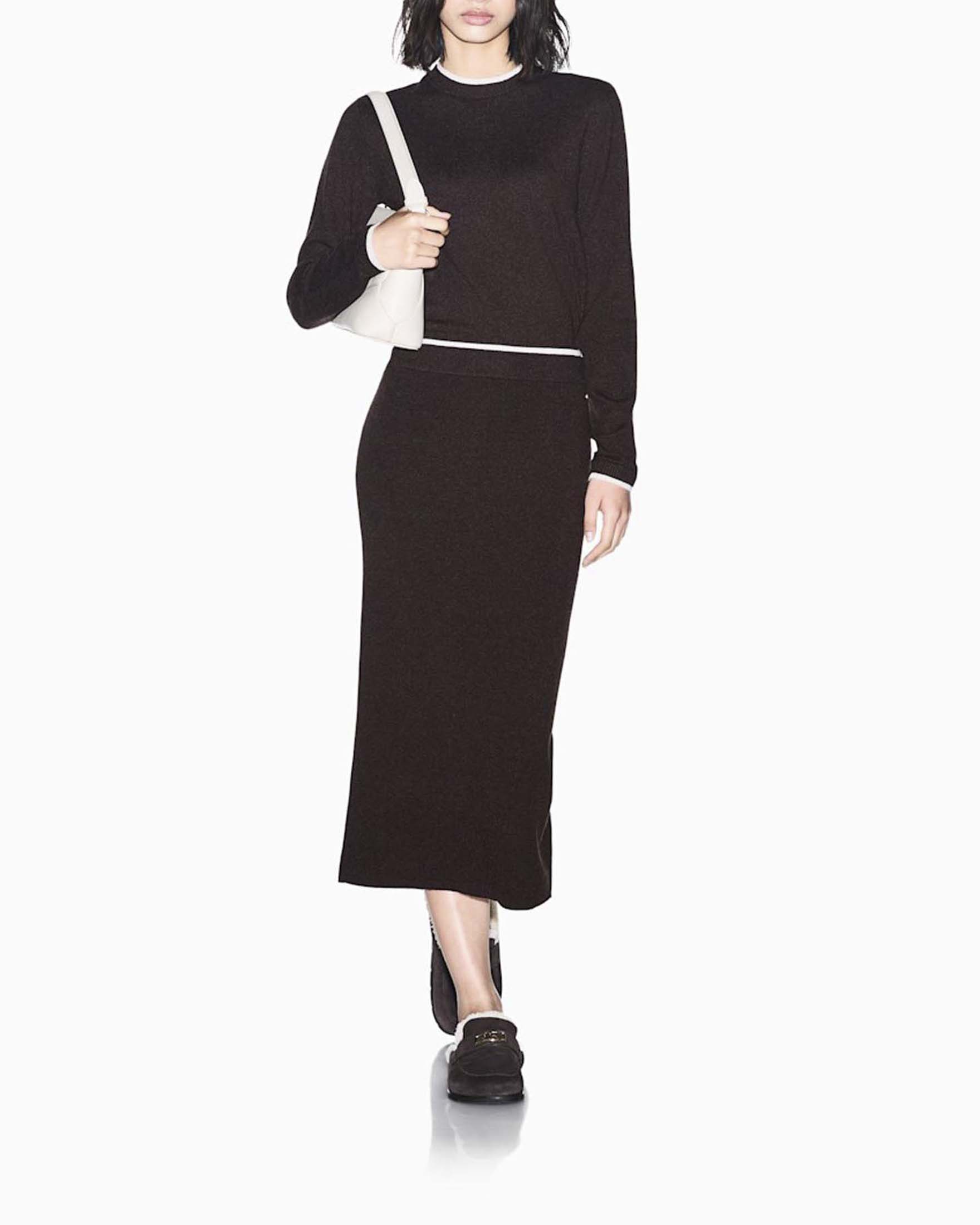 Gonna midi a tubino Armani Exchange marrone a vita alta in misto viscosa con lana e cashmere