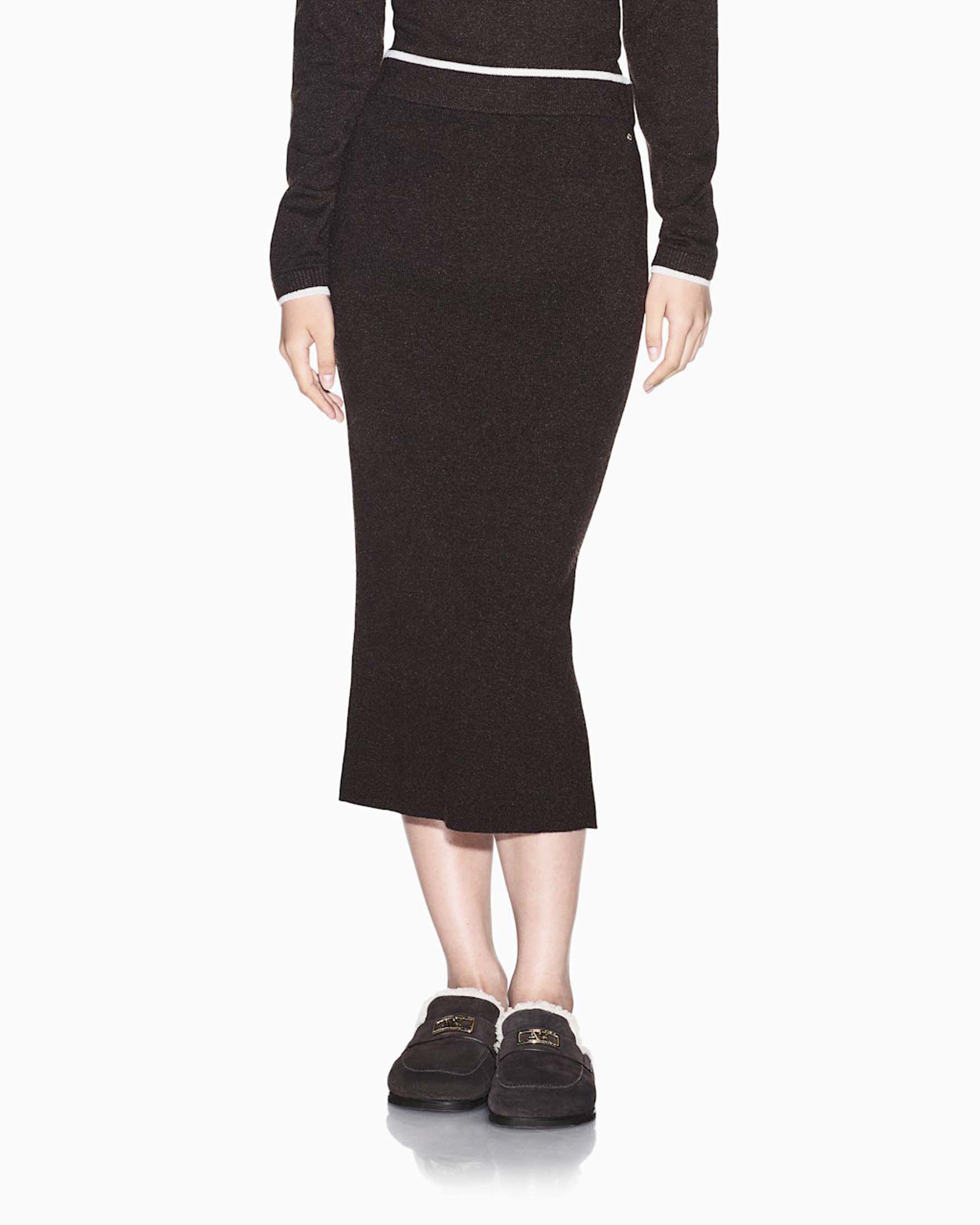 Gonna midi a tubino Armani Exchange marrone a vita alta in misto viscosa con lana e cashmere image