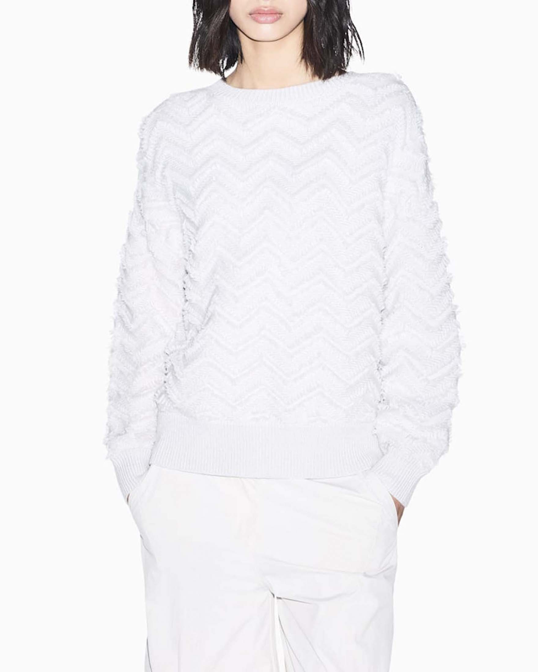 Pullover girocollo Armani Exchange color gesso in misto viscosa e lana con motivo zig zag