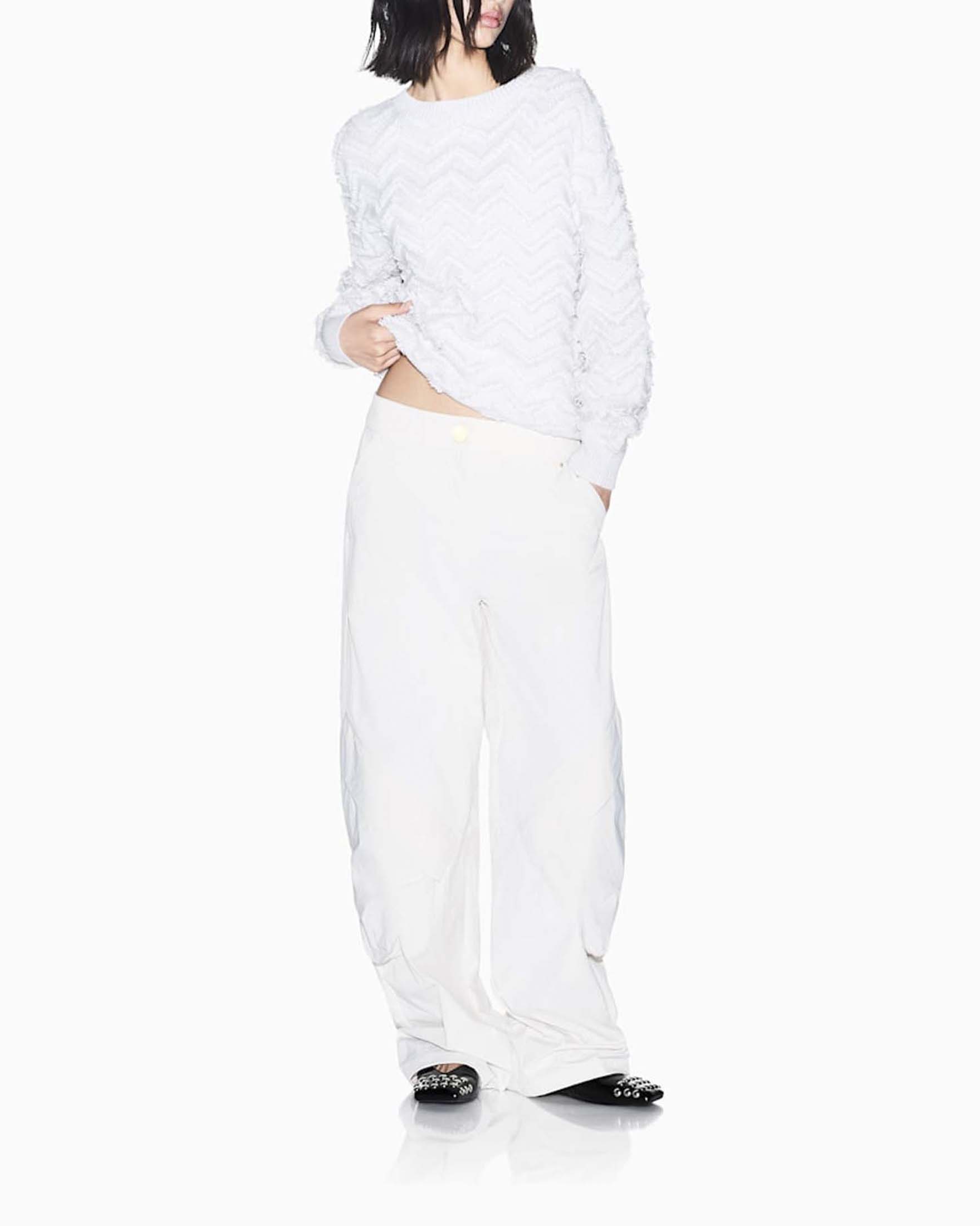 Pullover girocollo Armani Exchange color gesso in misto viscosa e lana con motivo zig zag image