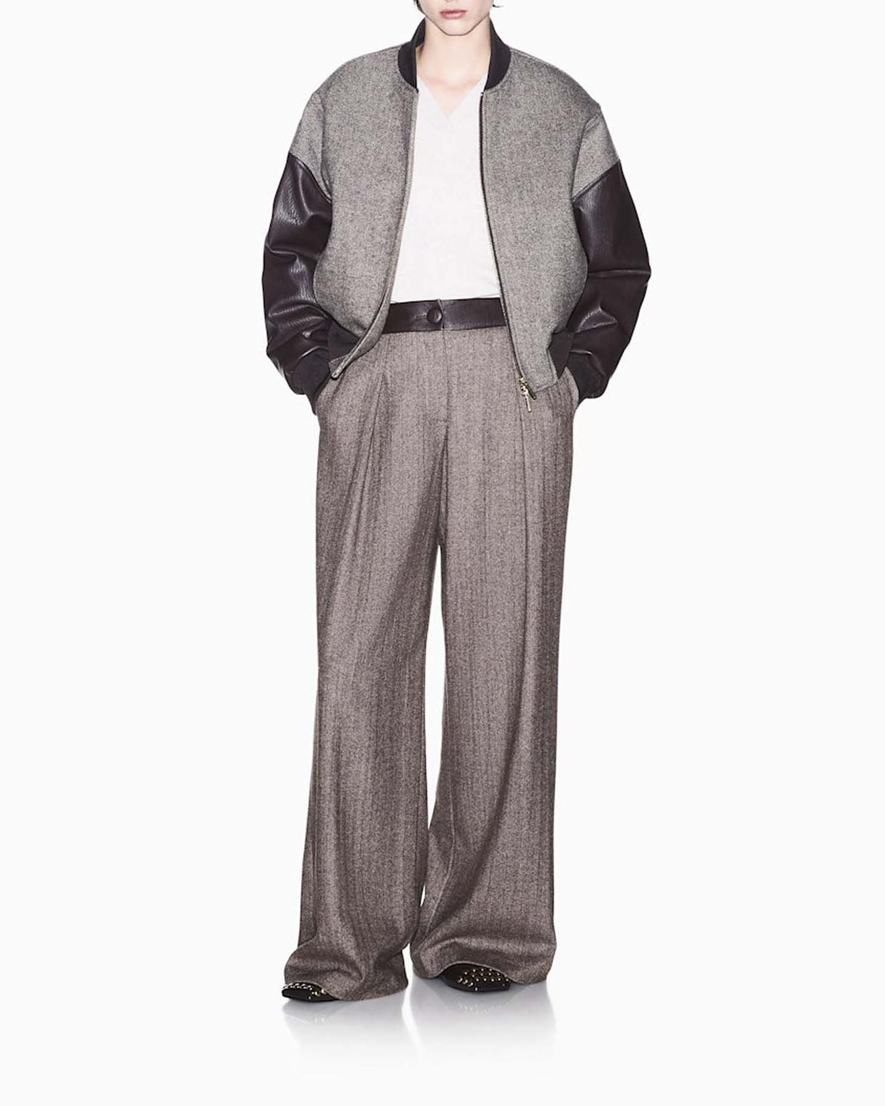 Pantaloni wide leg Armani Exchange marroni in misto lana seta spinato e fascia a contrasto in vita